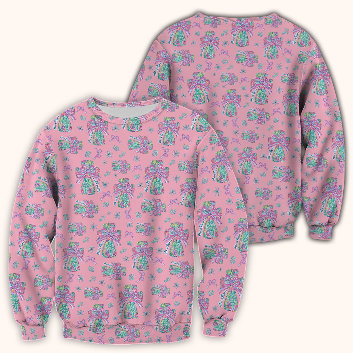 Colorful Bow Pattern Scrub Top, Breathable Fabrics Nursing Uniform