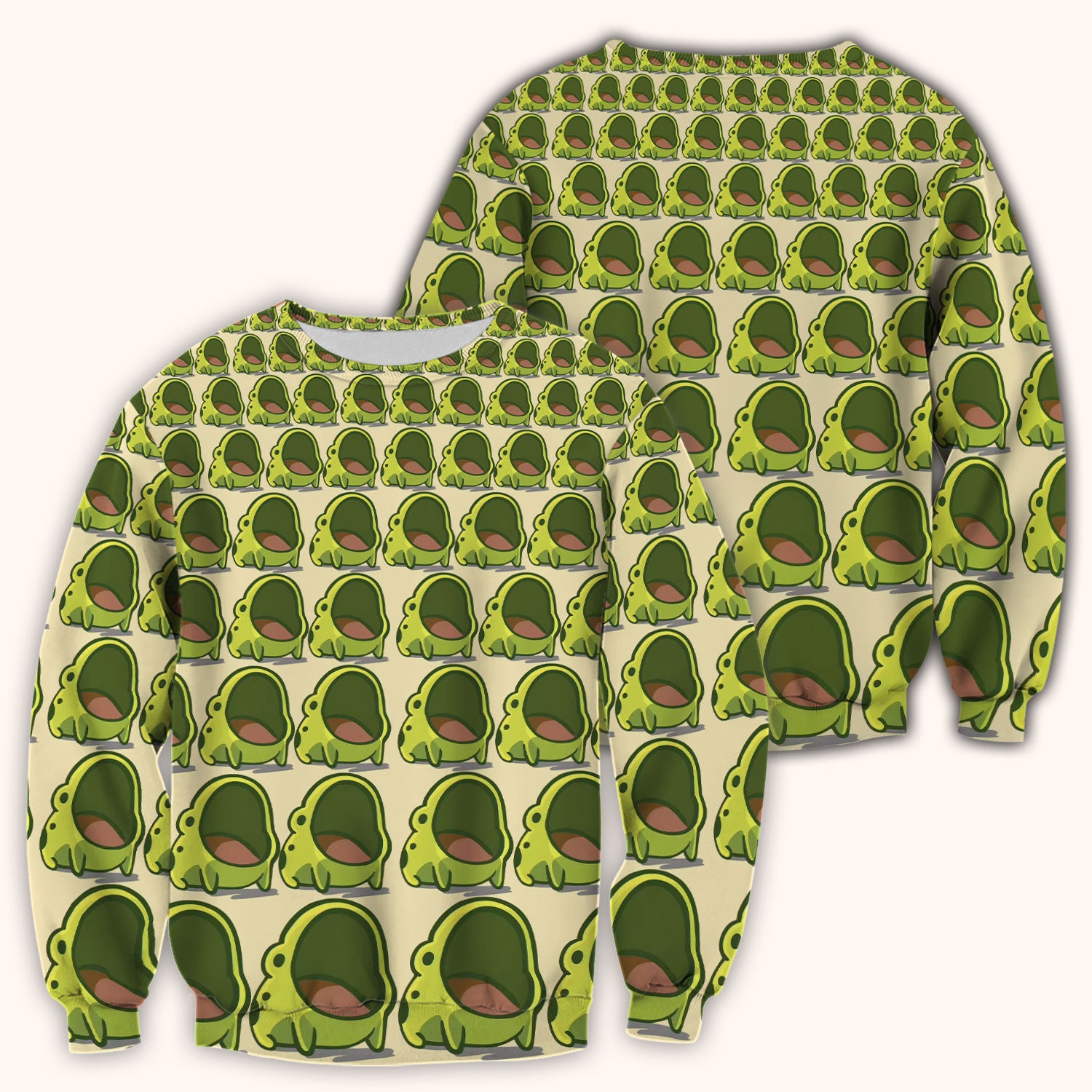 Cute Green Frog Cartoon Pattern Scrub Top, Breathable Fabrics Nursing Uniform