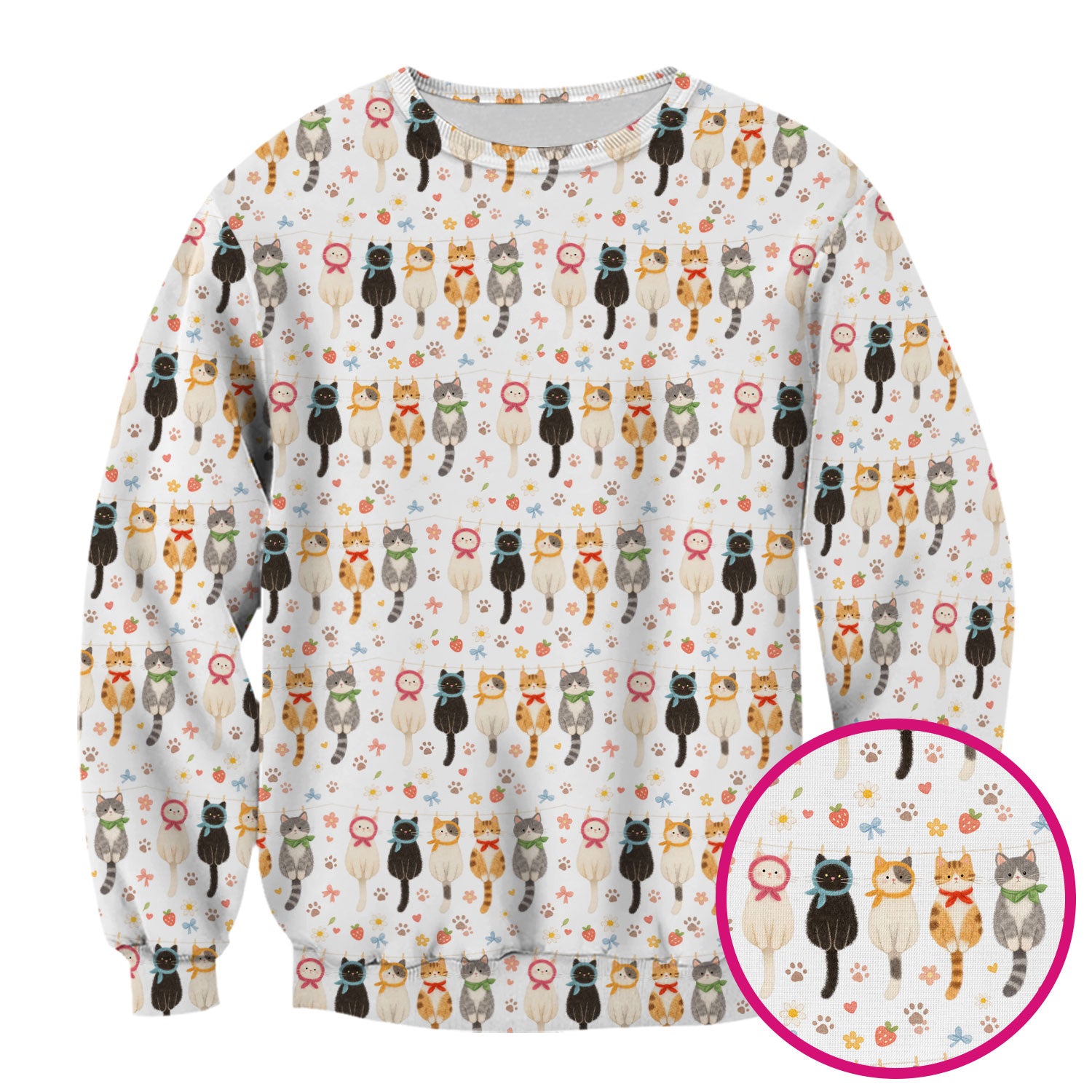 Cute Cat Clothesline Pattern Scrub Top, Comfortable Scrubs for Nurses