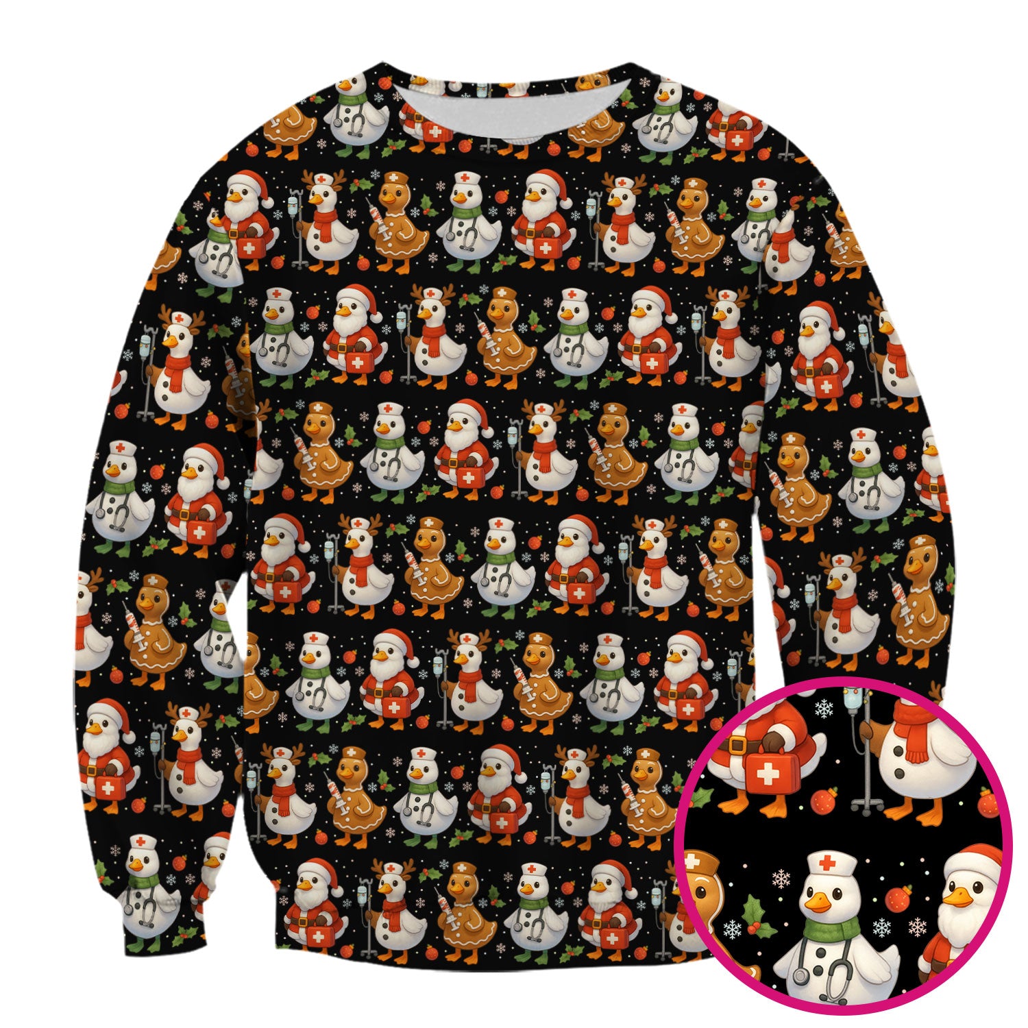 Goose Scrubs Christmas Edition - Cute Funny Pattern Medical Scrub Top for Women - Holiday Christmas Scrubs with Playful Goose Design