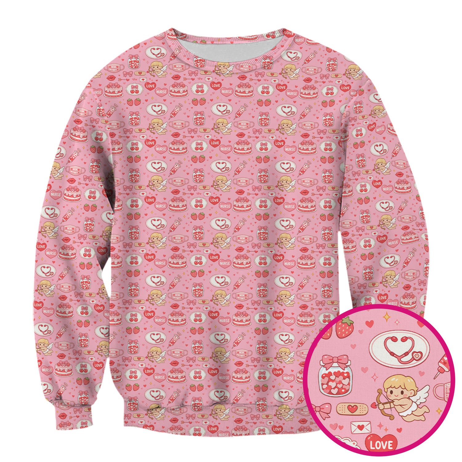 Cupid Nurse Scrub Top, Cute Love Medical Pattern Shirt For Valentine, Breathable Fabrics Nursing Uniform