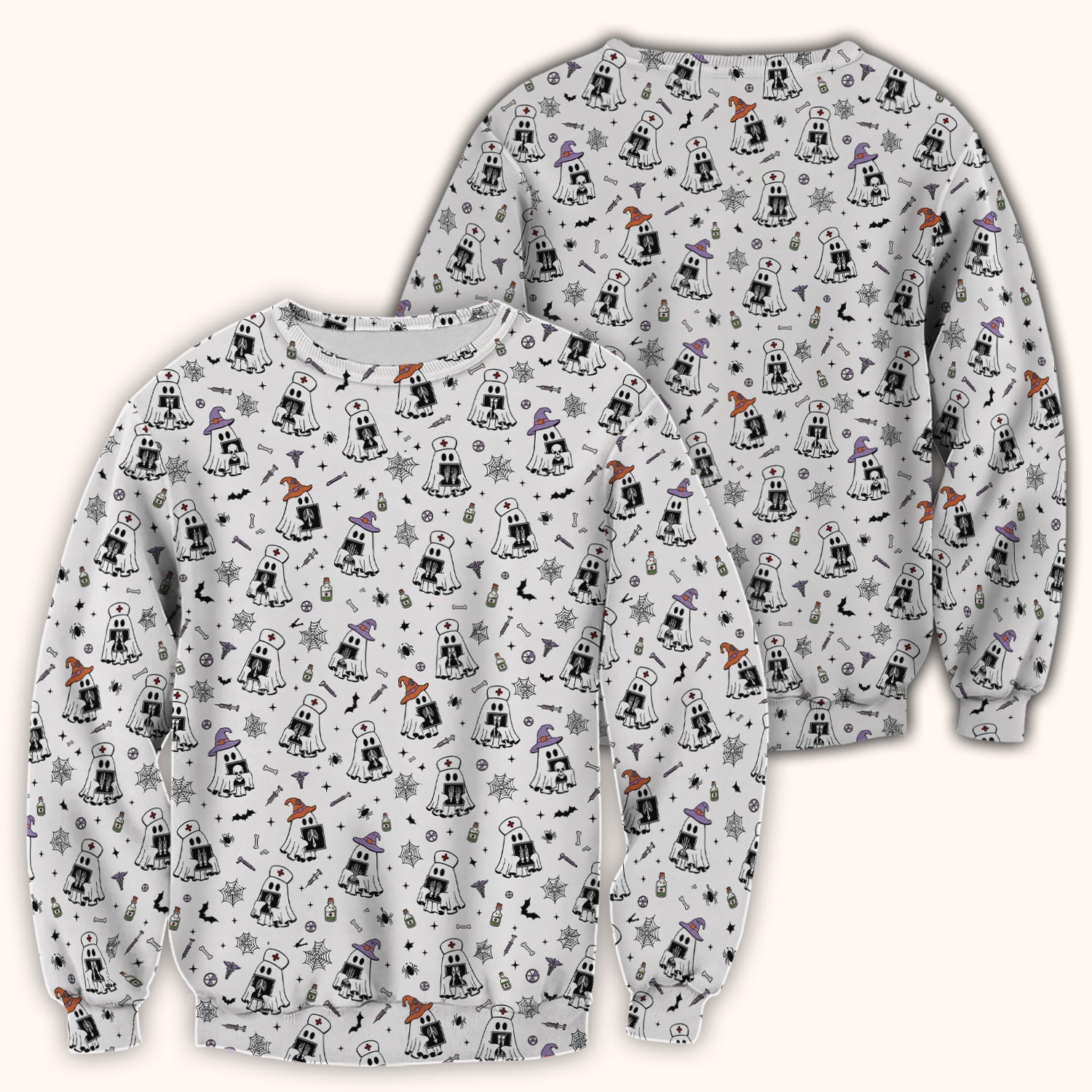 Halloween Ghost Nurses With X-Rays Scrub Top, Comfortable Scrubs for Nurses