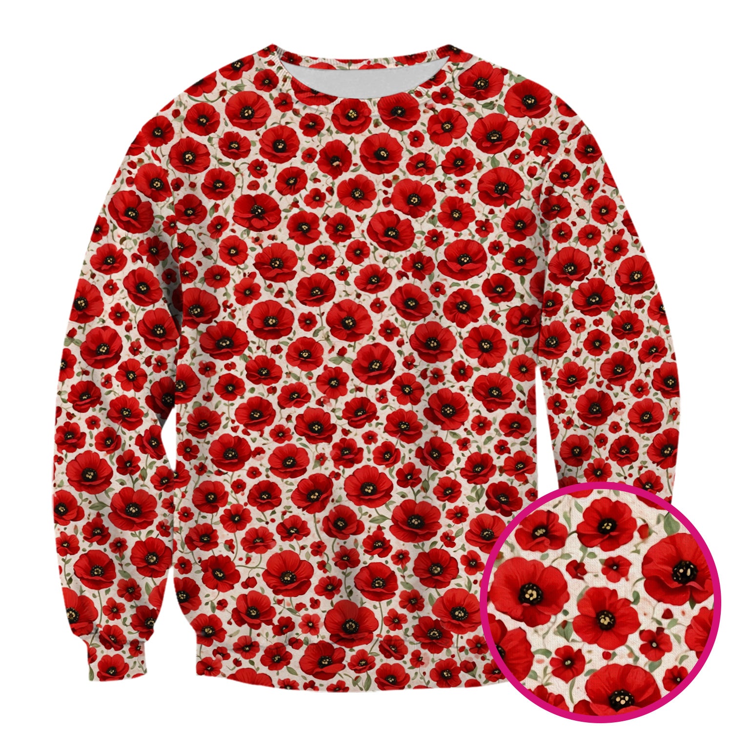 Pretty Red Poppy Flower Garden Pattern Scrub Top, Comfortable Scrubs for Nurses