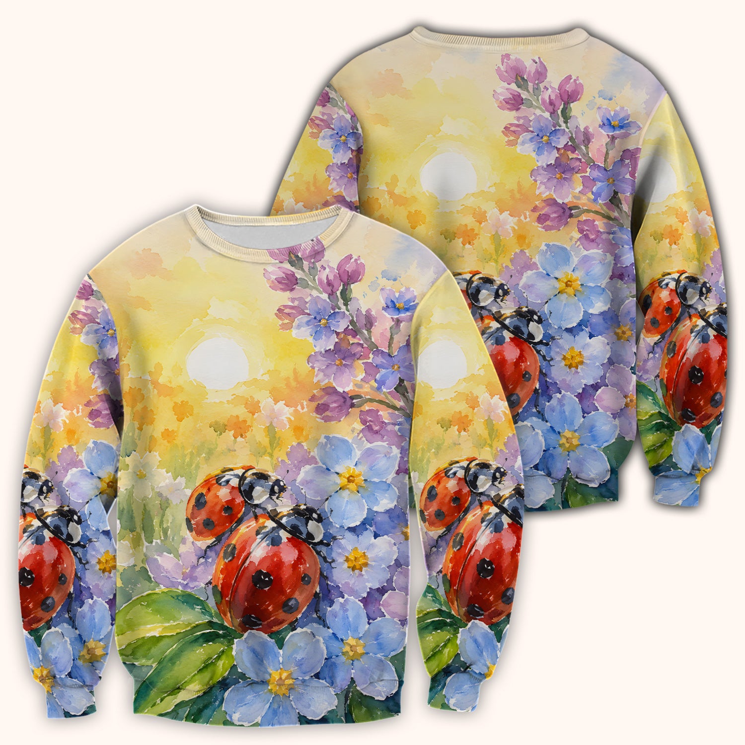 Ladybug Spring Flower Garden Print Scrub Top, Comfortable Scrubs for Nurses