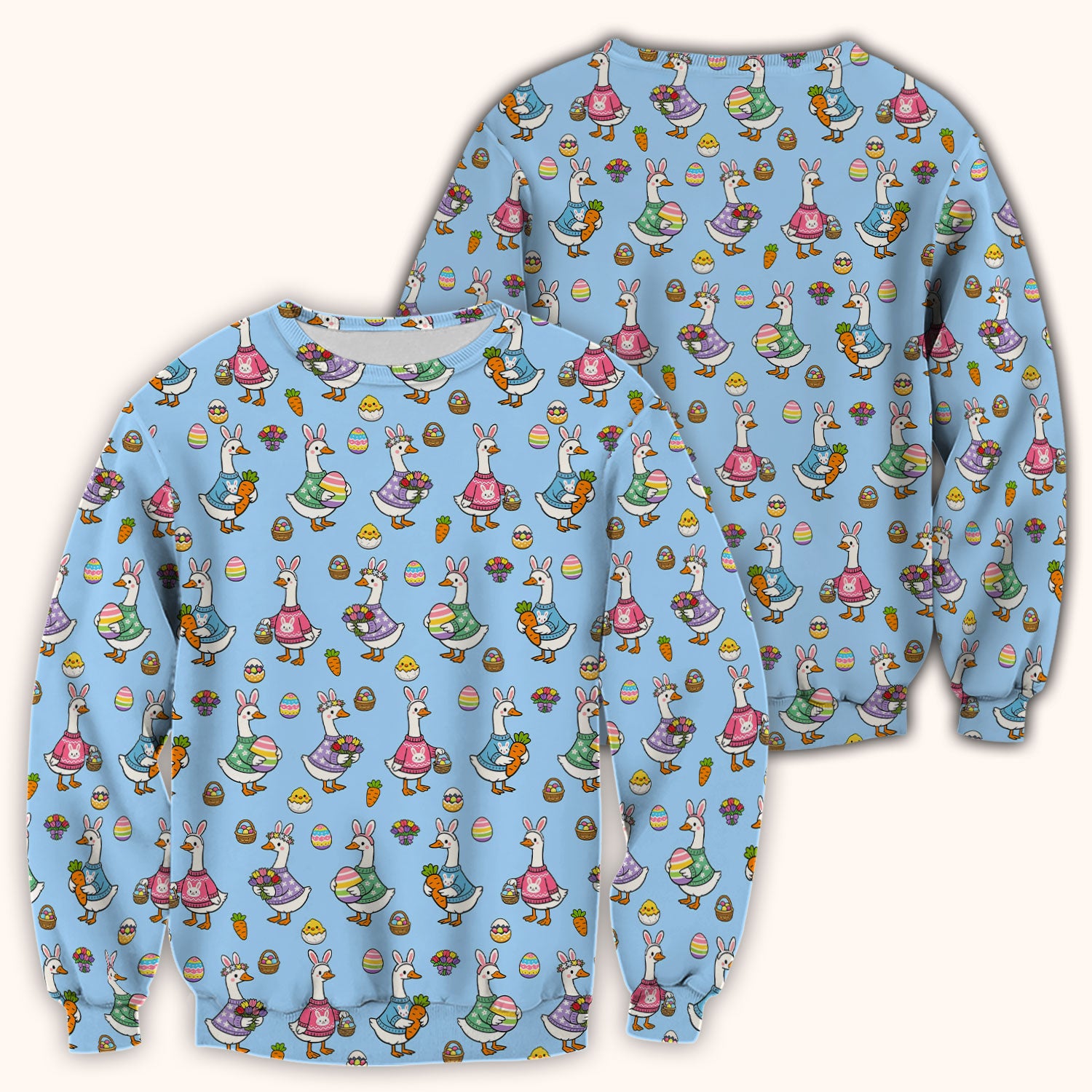 Cute Easter Goose Pattern Scrub Top, Breathable Fabrics Nursing Uniform