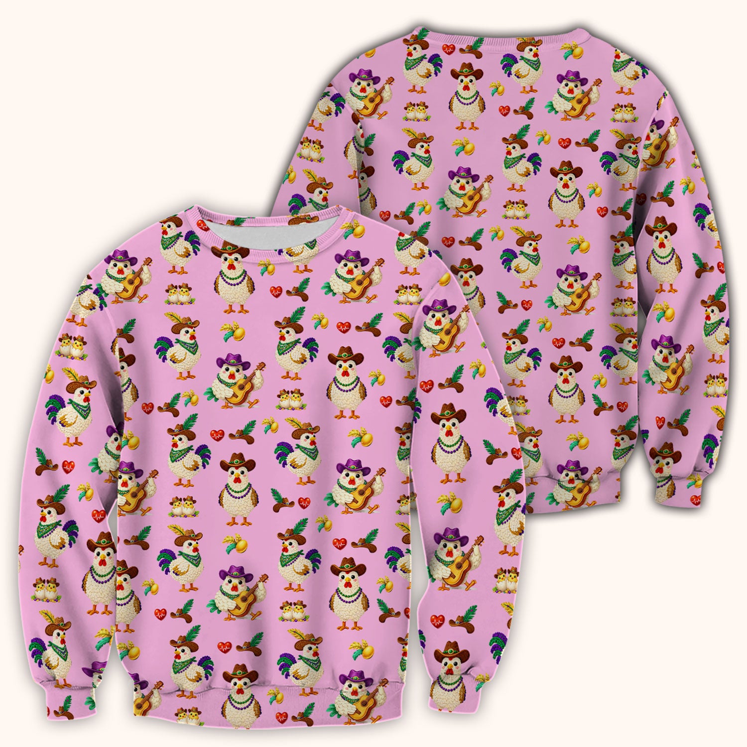Funny Mardi Gras Rooster Cowboy Print Scrub Top, Comfortable Scrubs for Nurses