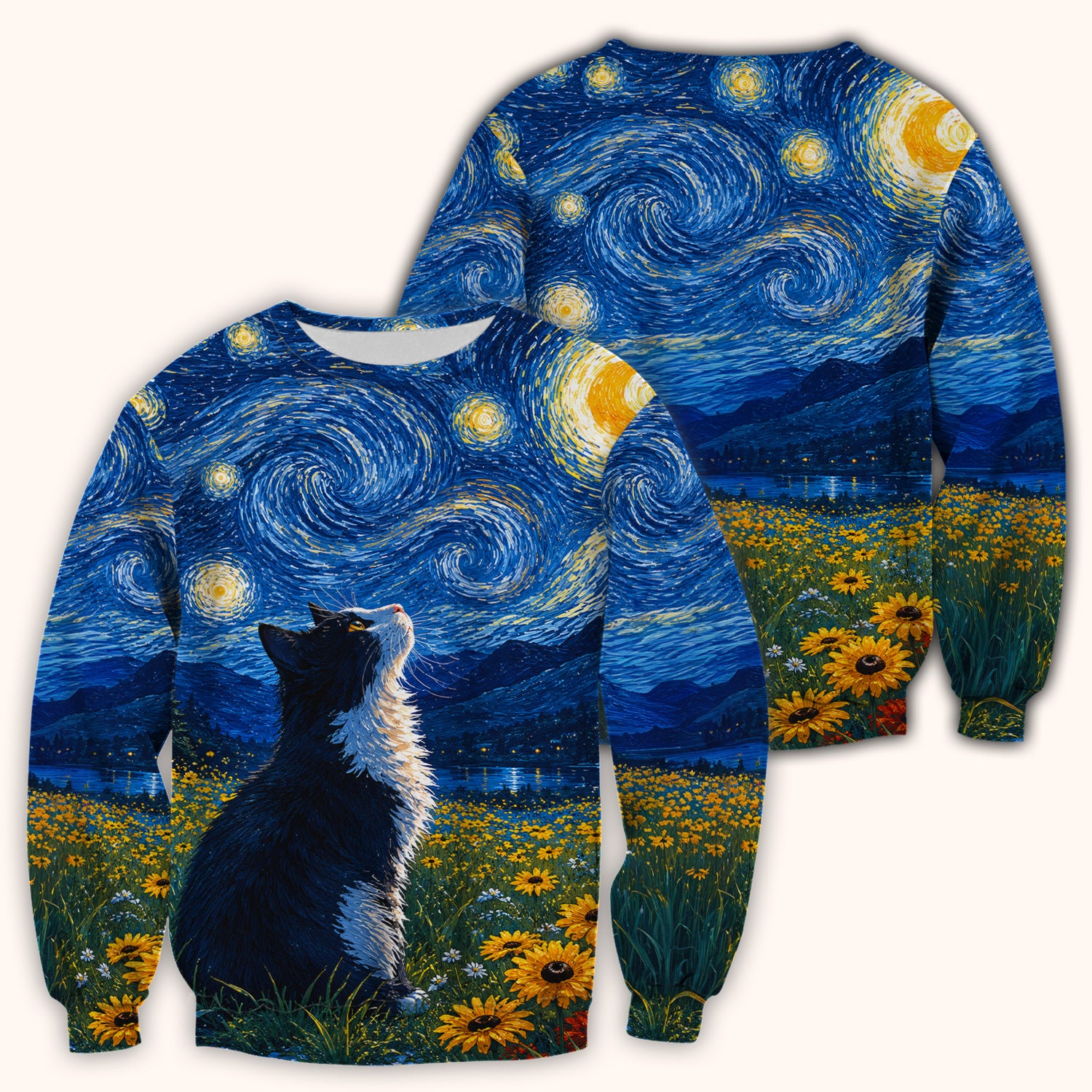 Starry Cat Night Veterinary Nurse Pattern Scrub Top for RN, CNA, Art Medical Uniform