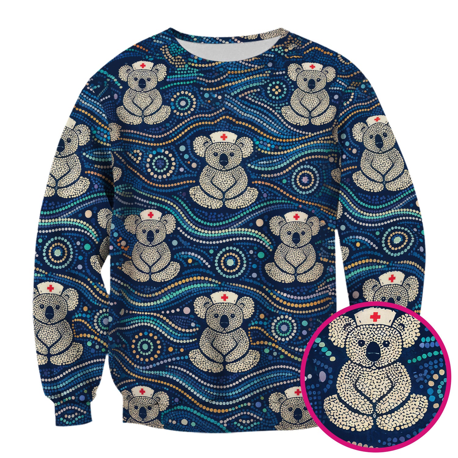 Koala Pattern Nurse Scrub Top, Aboriginal Dot Art Medical Shirt For Women, Breathable Fabrics Nursing Uniform