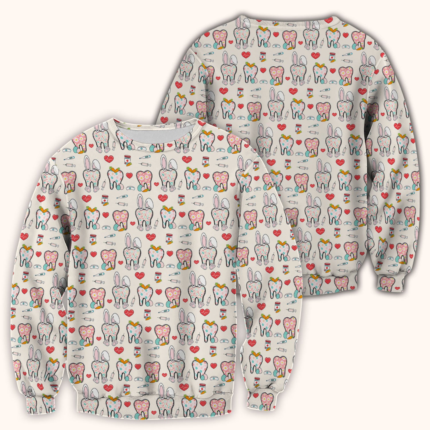 Playful Bunny Dentist Illustration Medical Scrub Top, Comfortable Scrubs for Nurses, Easter