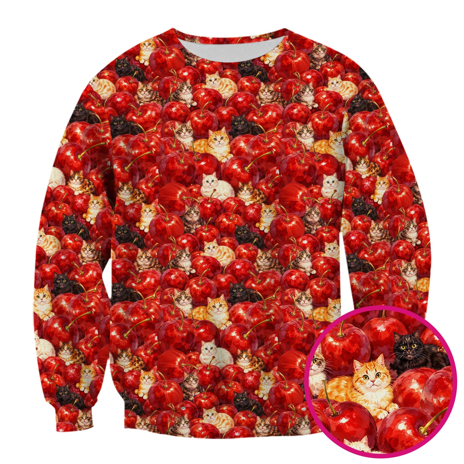 Cute Cat Cherry Pattern Scrub Top,  Comfortable Scrubs for Nurses