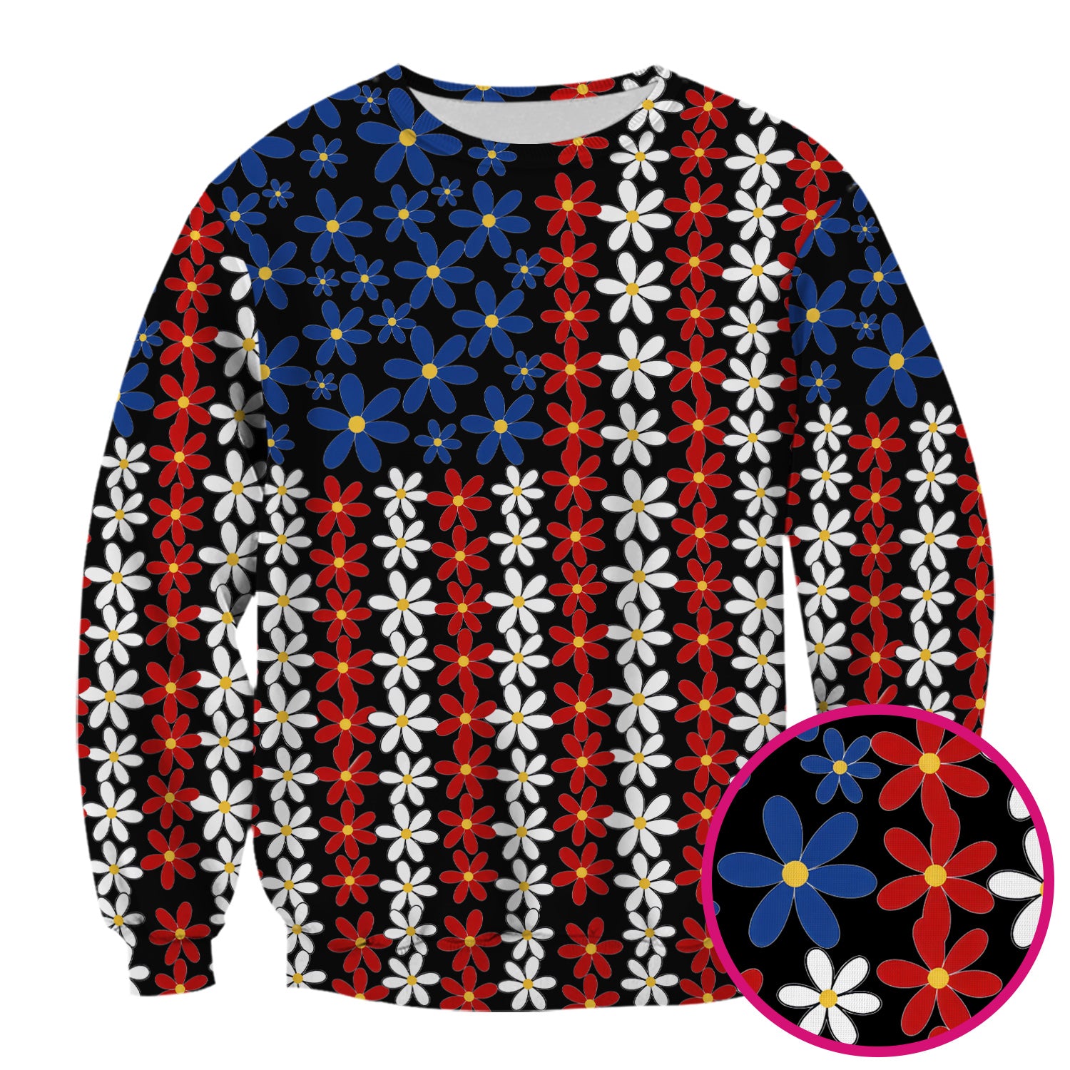 Retro Red Blue Daisy Stripe Pattern Scrub Top, Comfortable Scrubs for Nurses
