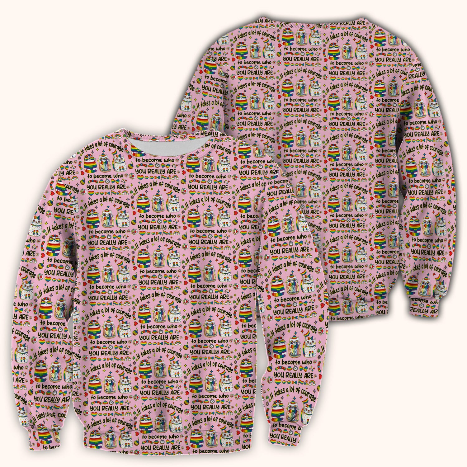 Inspirational Nurse Rainbow Cat Courage Quote Pattern Scrub Top, Breathable Fabrics Nursing Uniform