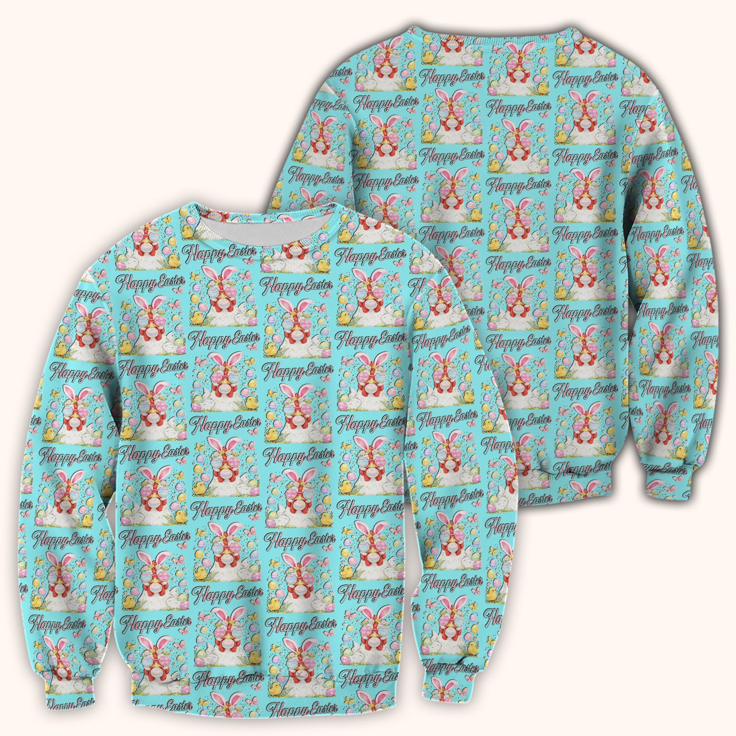 Happy Easter Bunny Eggs Pattern Scrub Top, Comfortable Scrubs for Nurses