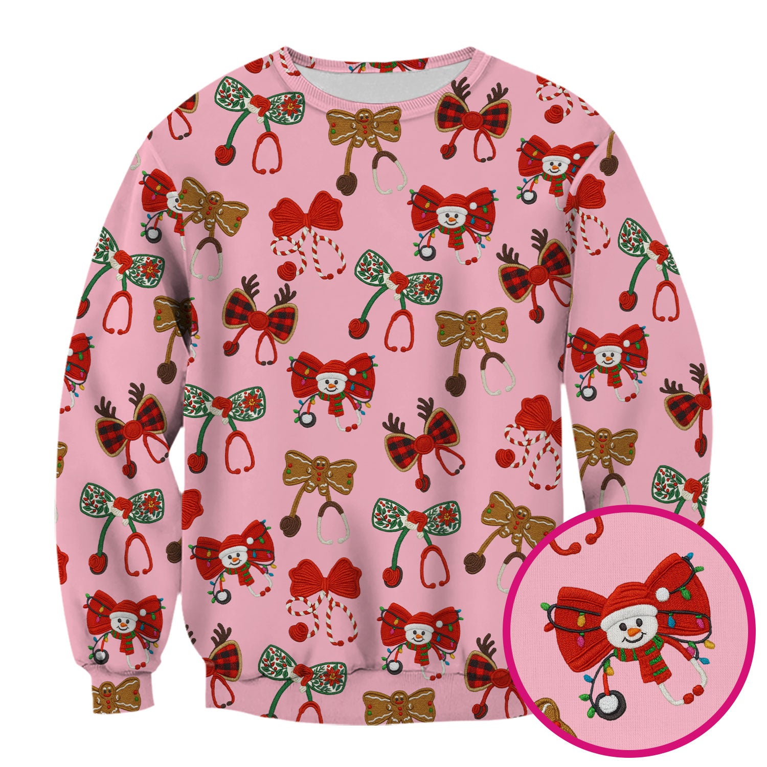 Christmas Stethoscope Bow Nurse Scrub Top, Xmas Pattern Scrub Shirt, Holiday Nursing Uniform
