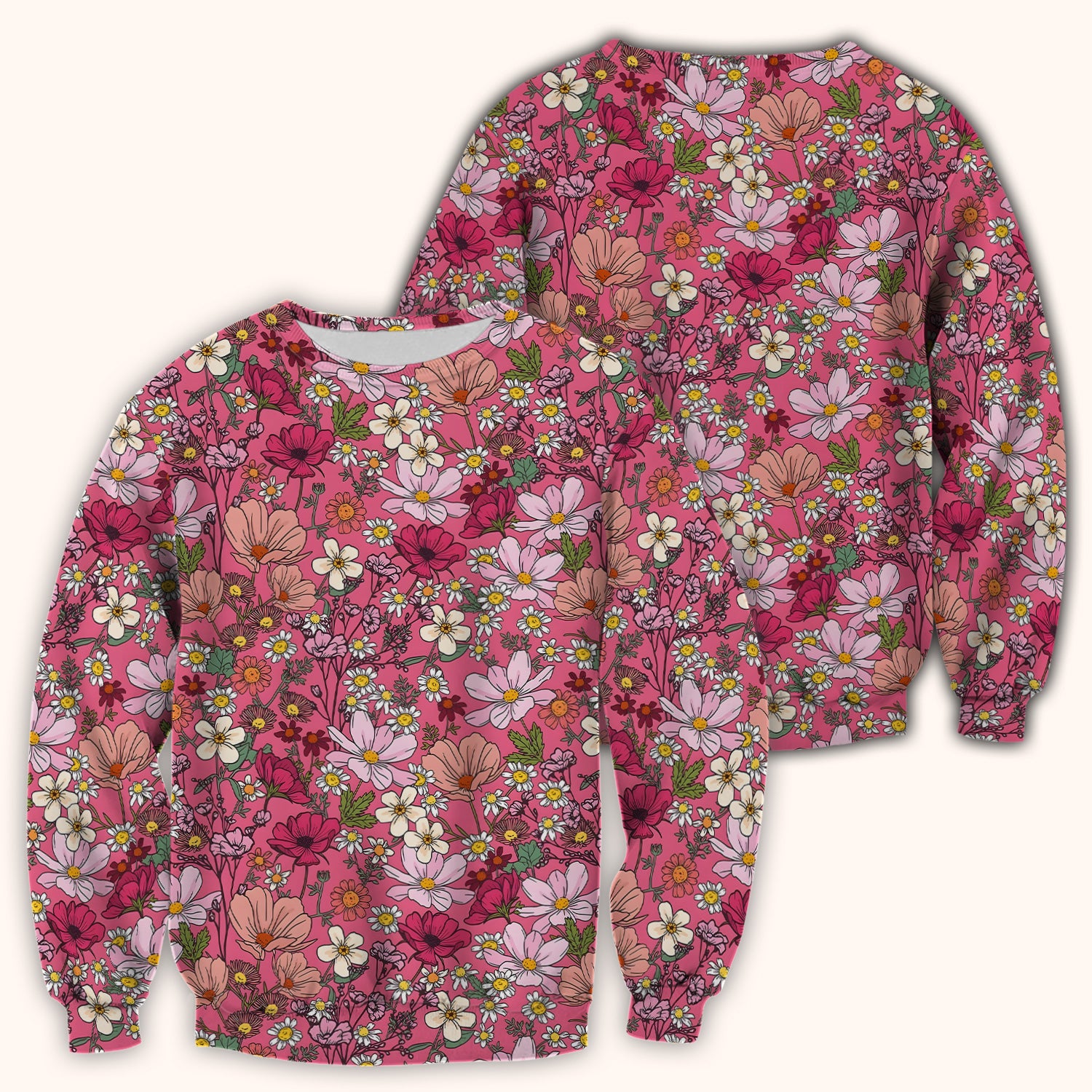 Pink Daisy Wildflower Nurse Pattern Scrub Top, Comfortable Scrubs for Nurses