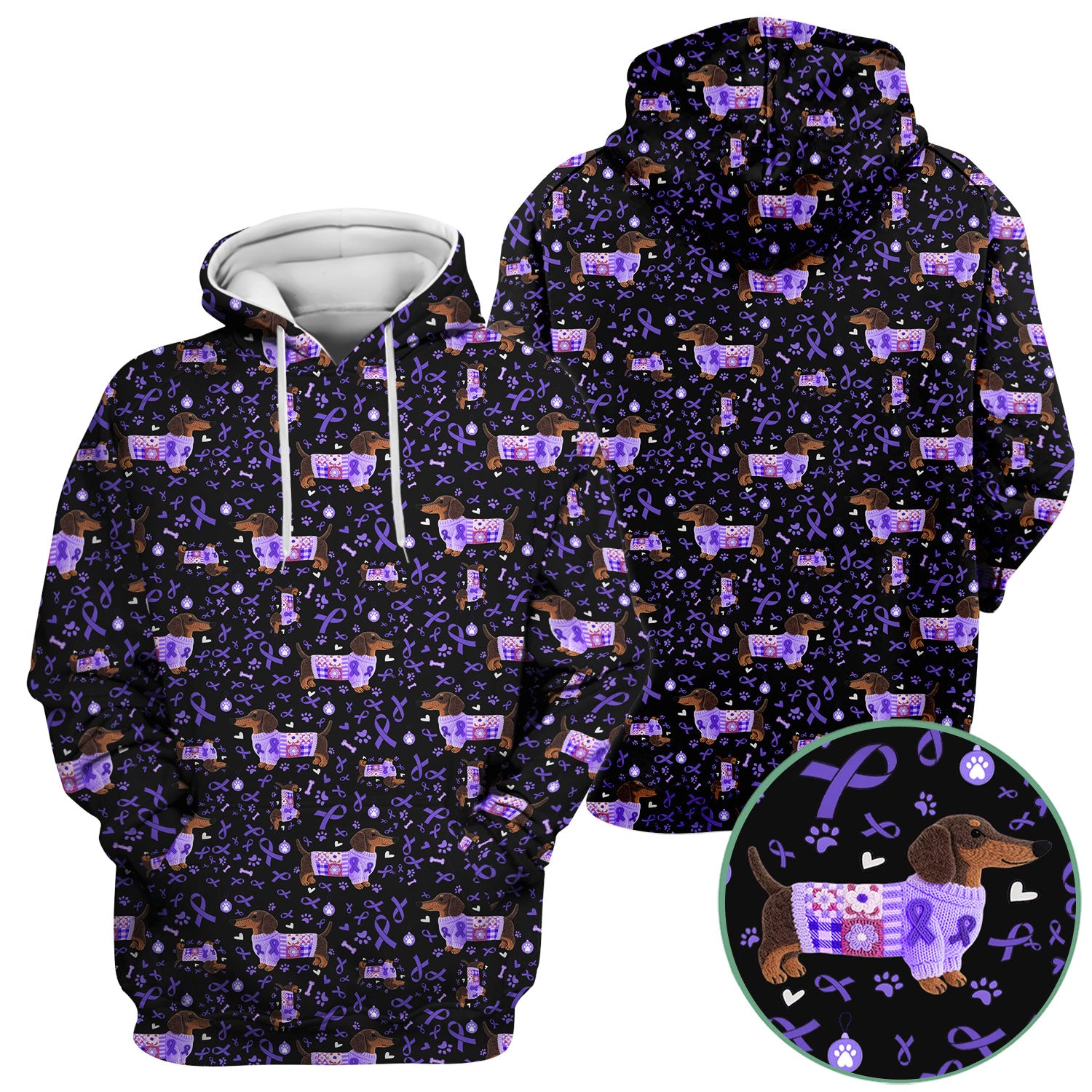 Purple Ribbon Dachshund Scrub Top for Nurses - Cute Awareness Dog Paw Prints - Support Lupus Cancer Med Uniform Gift for Women