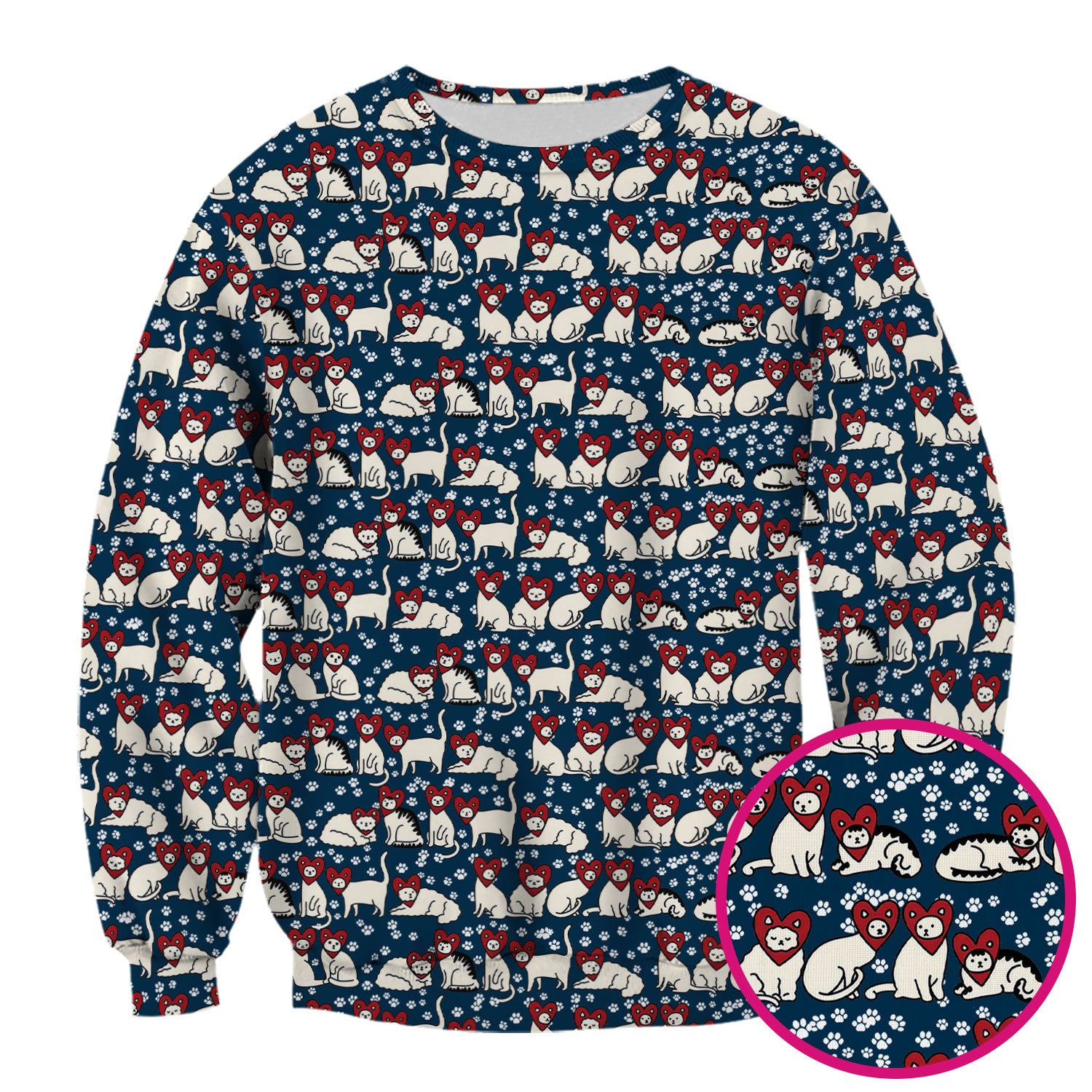 Cute Cat Heart Pattern Scrub Top, Funny Cat Scrub Shirt For Nurses, Breathable Fabrics Nursing Uniform