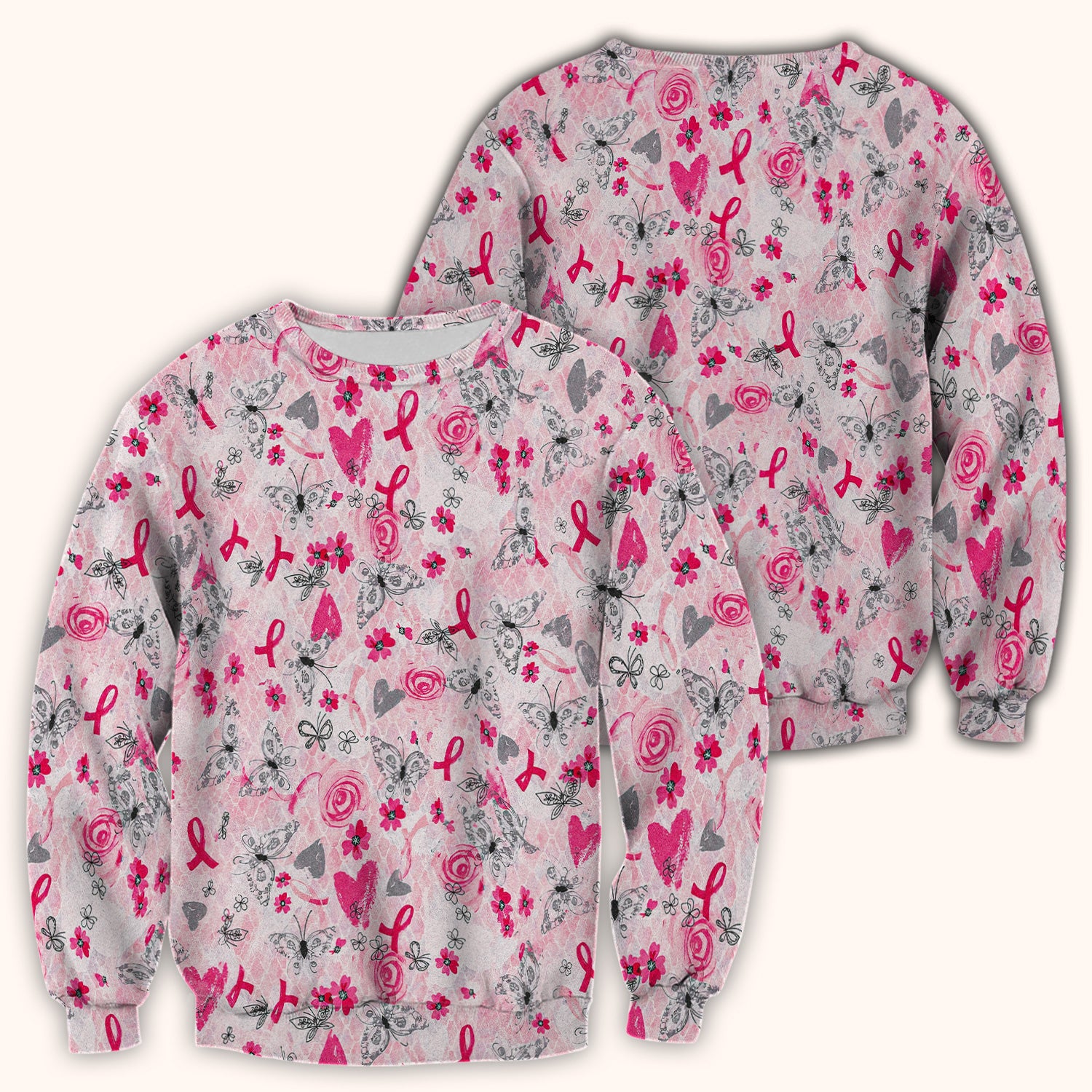 Breast Cancer Awareness Butterfly Floral Scrub Top, Comfortable Scrubs for Nurses