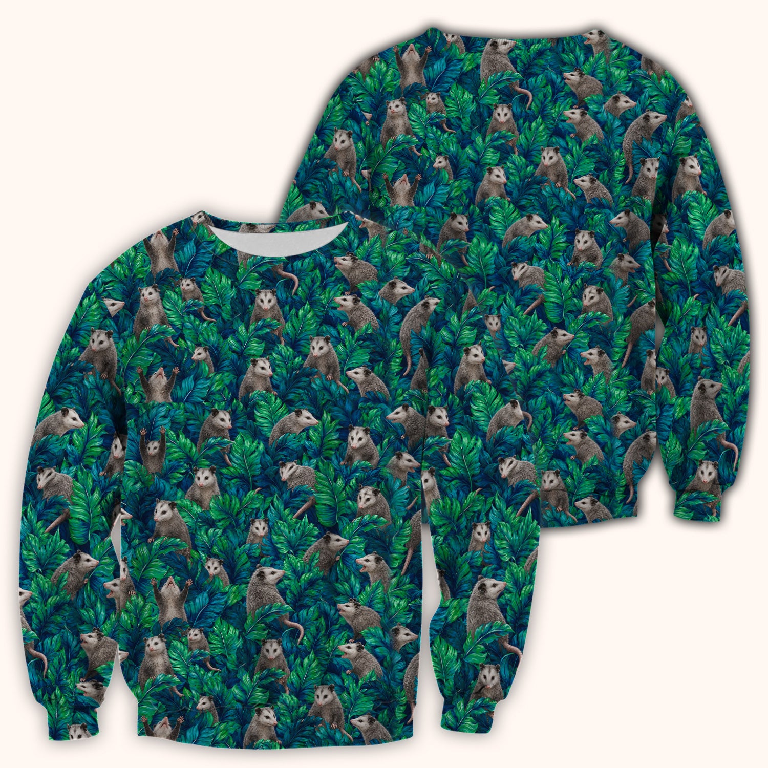 Tropical Opossum Jungle Leaves Pattern Scrub Top, Comfortable Scrubs for Nurses