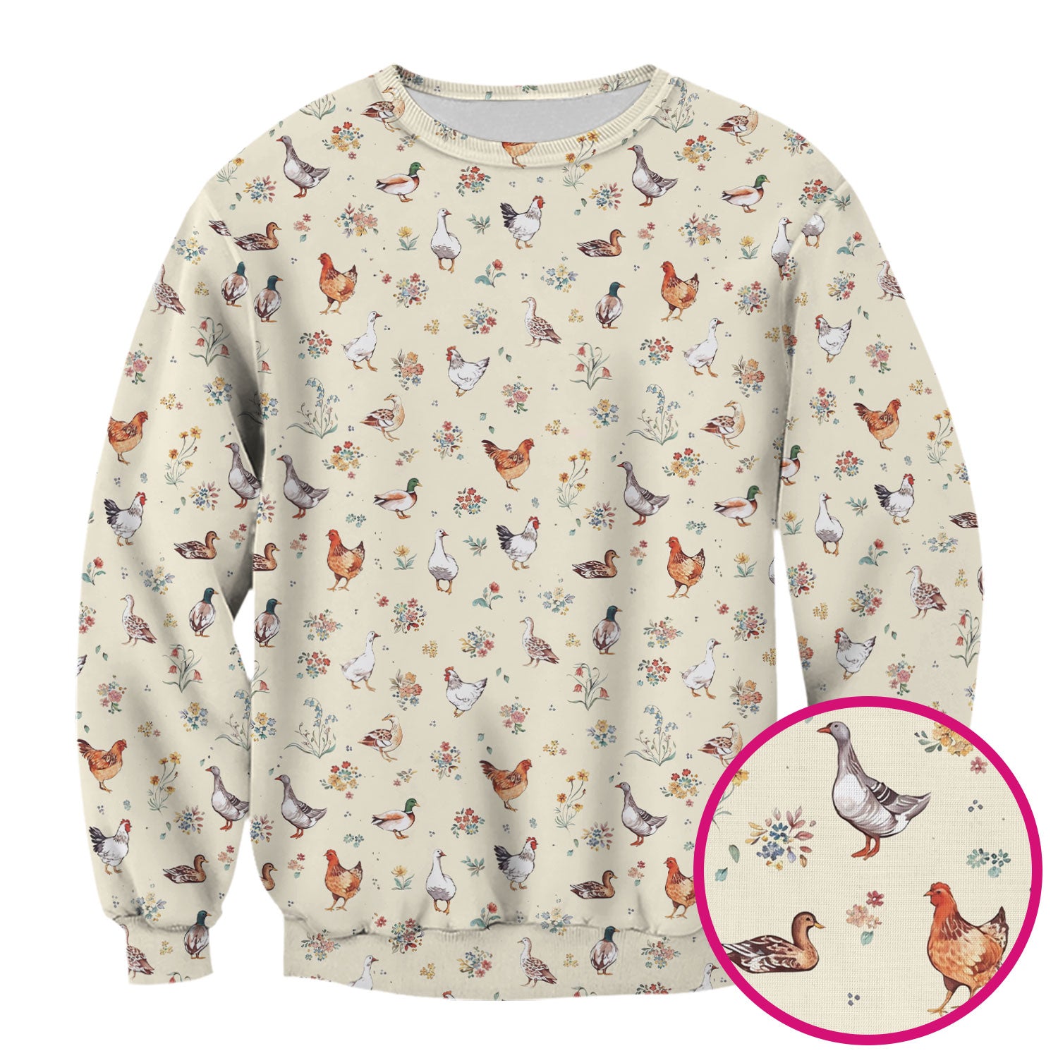 Farm Chicken Duck Floral Pattern Scrubs Top, Comfortable Scrubs for Nurses