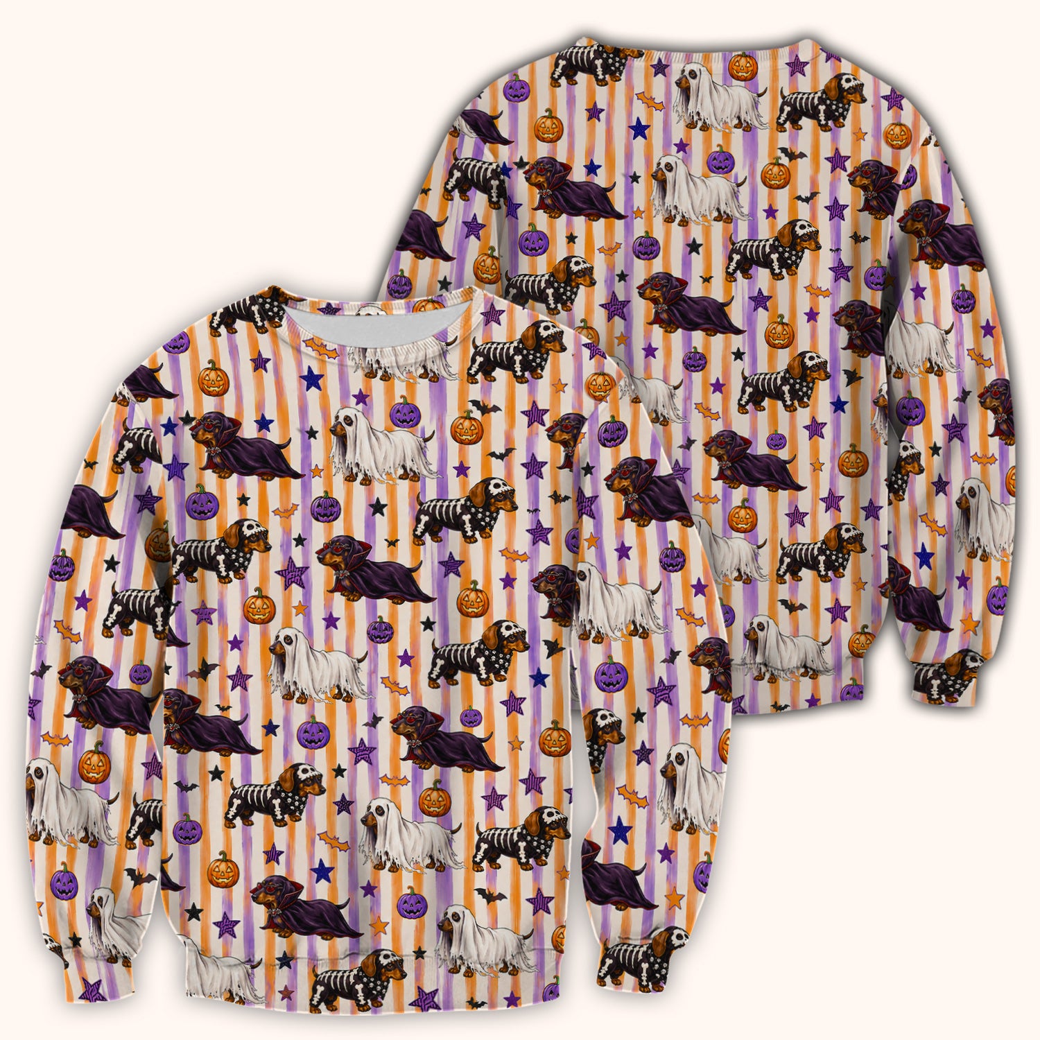 Halloween Dachshund Stripe Pattern Scrub Top, Comfortable Scrubs for Nurses
