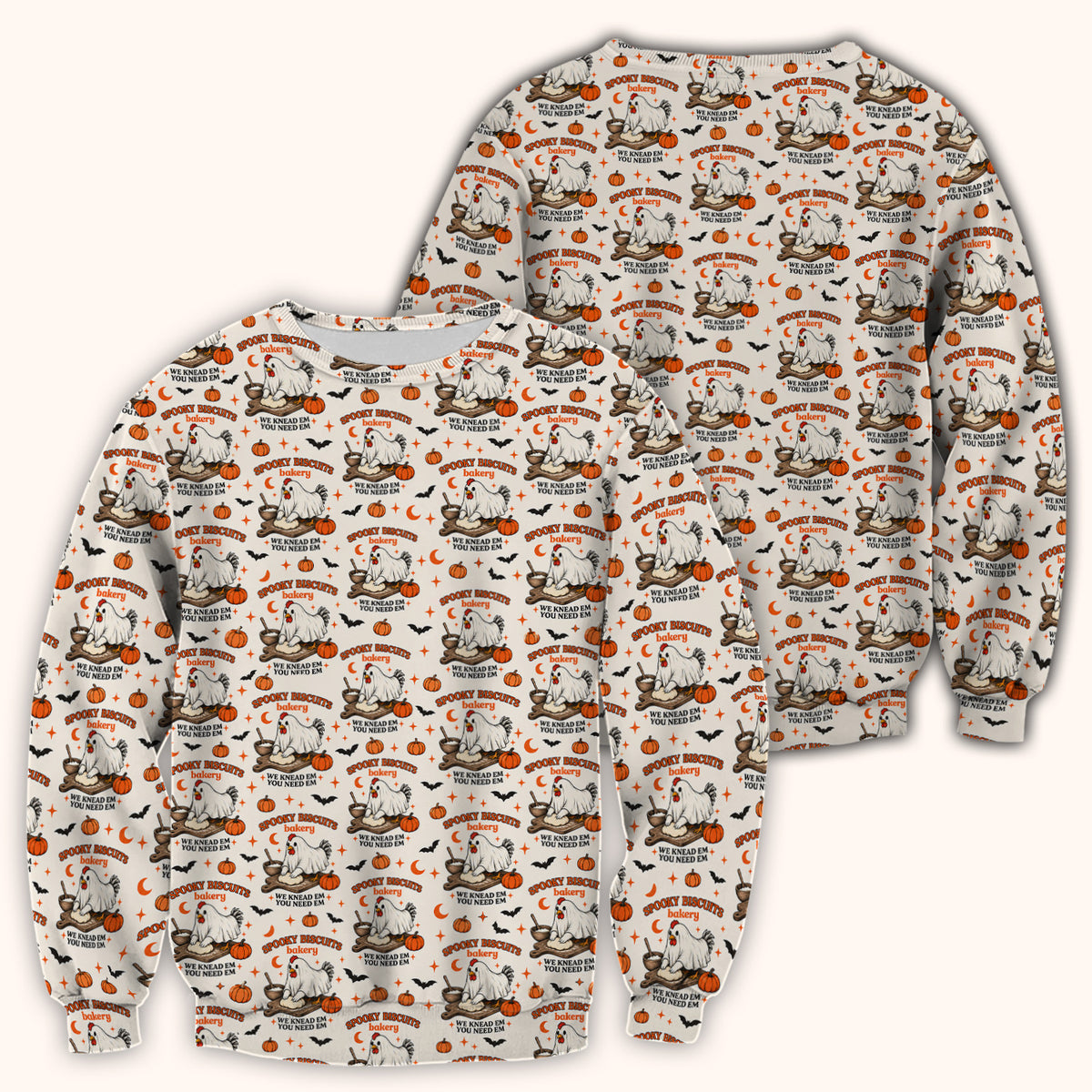 Halloween Spooky Biscuits Chicken Pattern Scrub Top, Comfortable Scrubs for Nurses