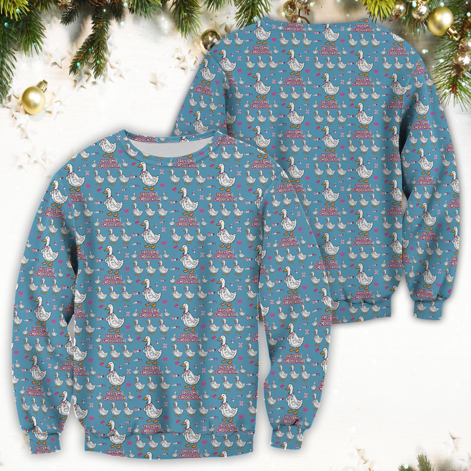 Trust Me I'm Ducktor Scrub Top, Funny Duck Pattern Scrub Shirt, Breathable Fabrics Nursing Uniform For Women