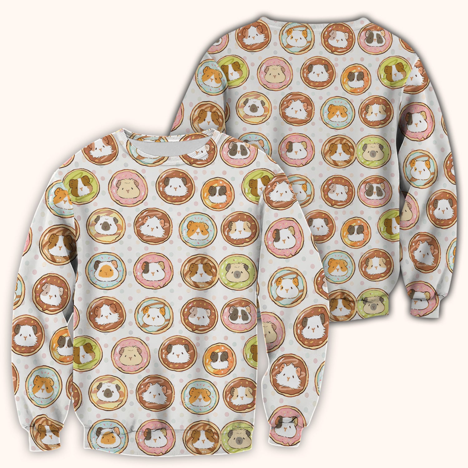 Cute Guinea Pig Donut Circle Pattern Scrub Top, Comfortable Scrubs for Nurses