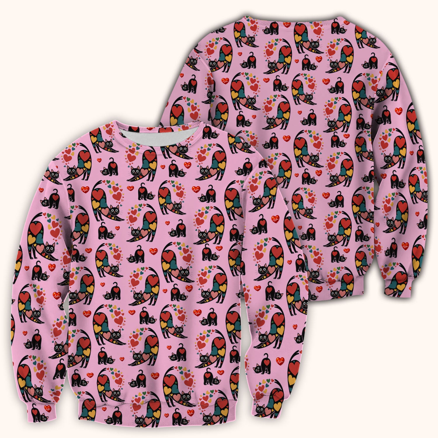 Playful Cat Valentine Heart Print Nurse Scrub Top, Comfortable Scrubs for Nurses