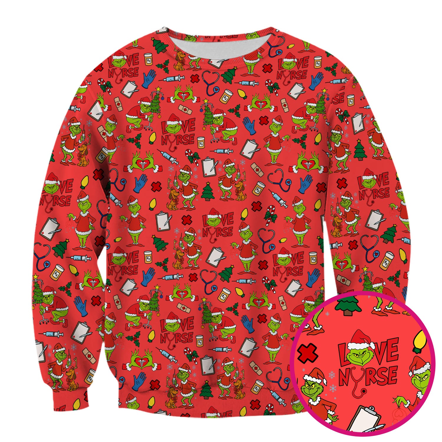 Grinch Nurse Scrub Shirt Multi Colors - Love Nurse Christmas Scrub Top - Funny Holiday Nursing Workwear with Pockets