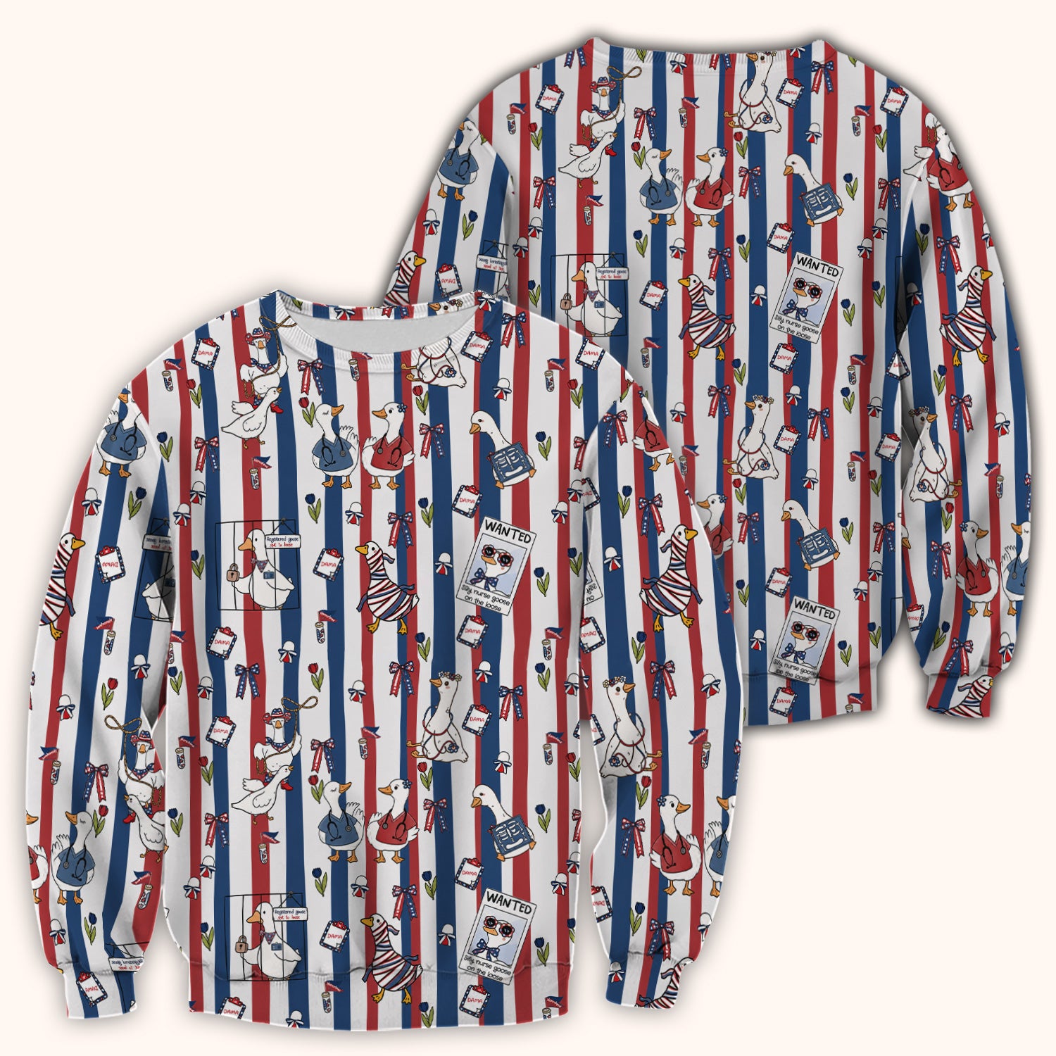 Funny Patriotic Goose Nurse Pattern Scrub Top, Comfortable Scrubs for Nurses
