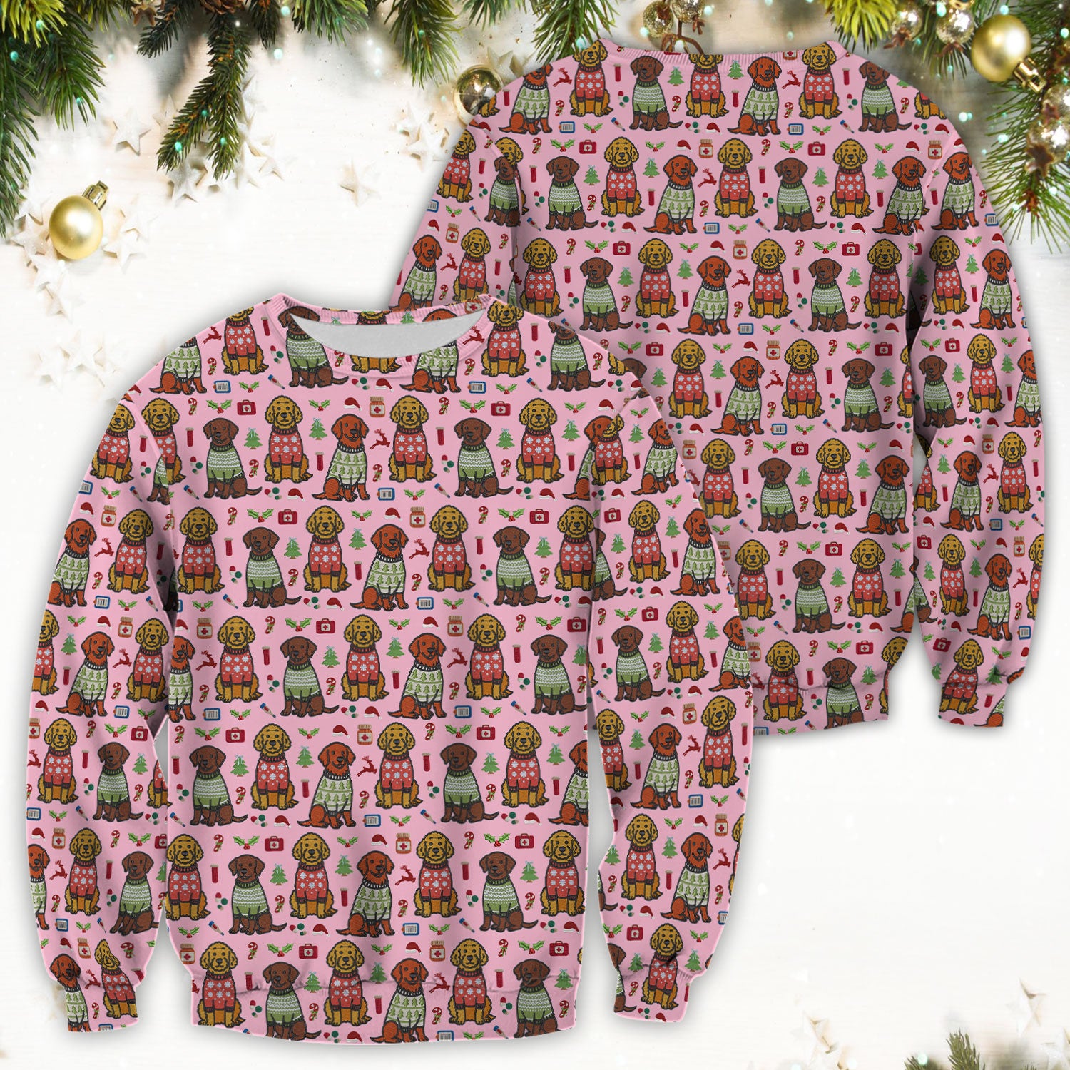 Golden Retriever Christmas Scrub Top, Cute Holiday Dog Nurse Pattern Shirt, Breathable Fabrics Nursing Uniform