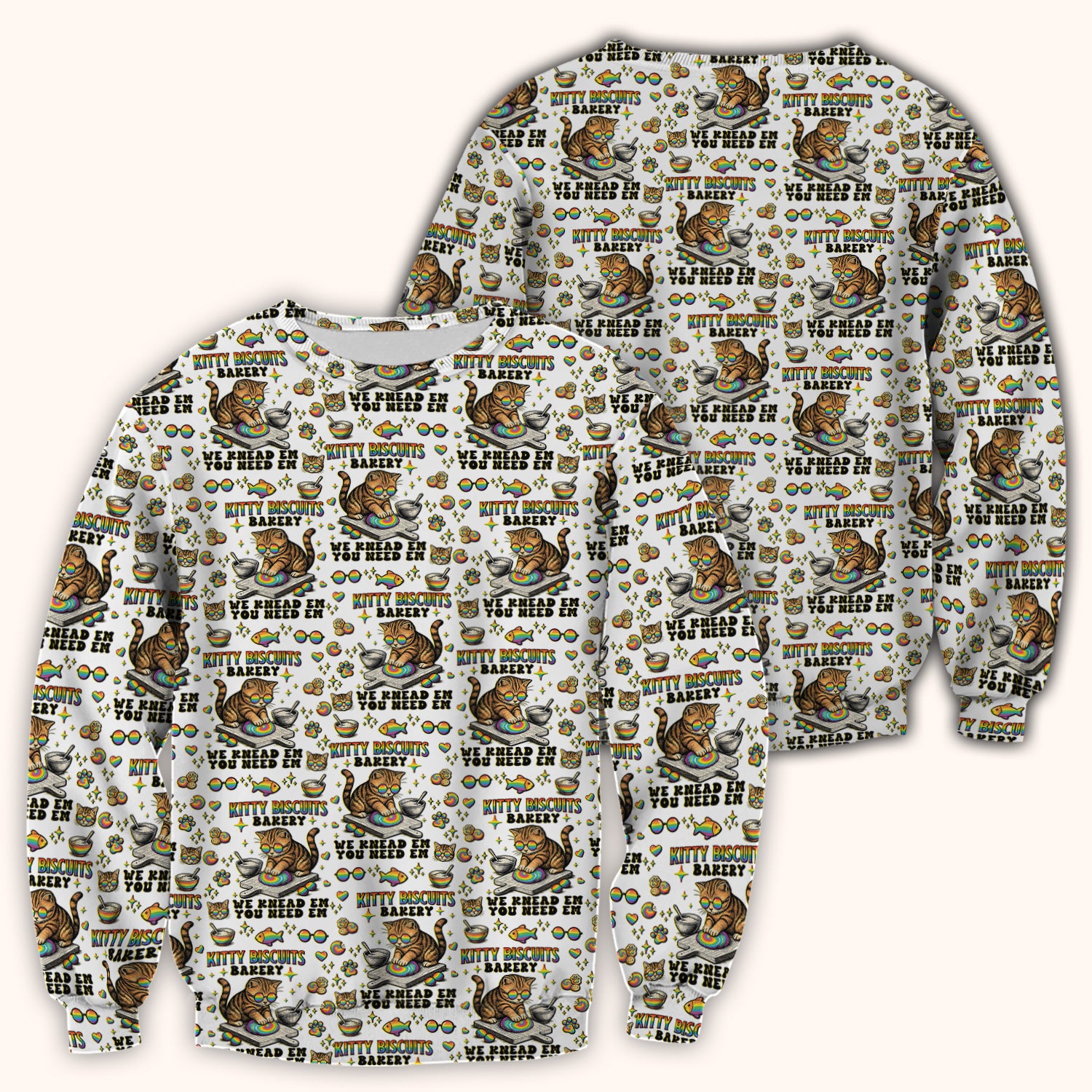 Pride Nurse Cat Baking Rainbow Dough Pattern Scrub Top, Breathable Fabrics Nursing Uniform