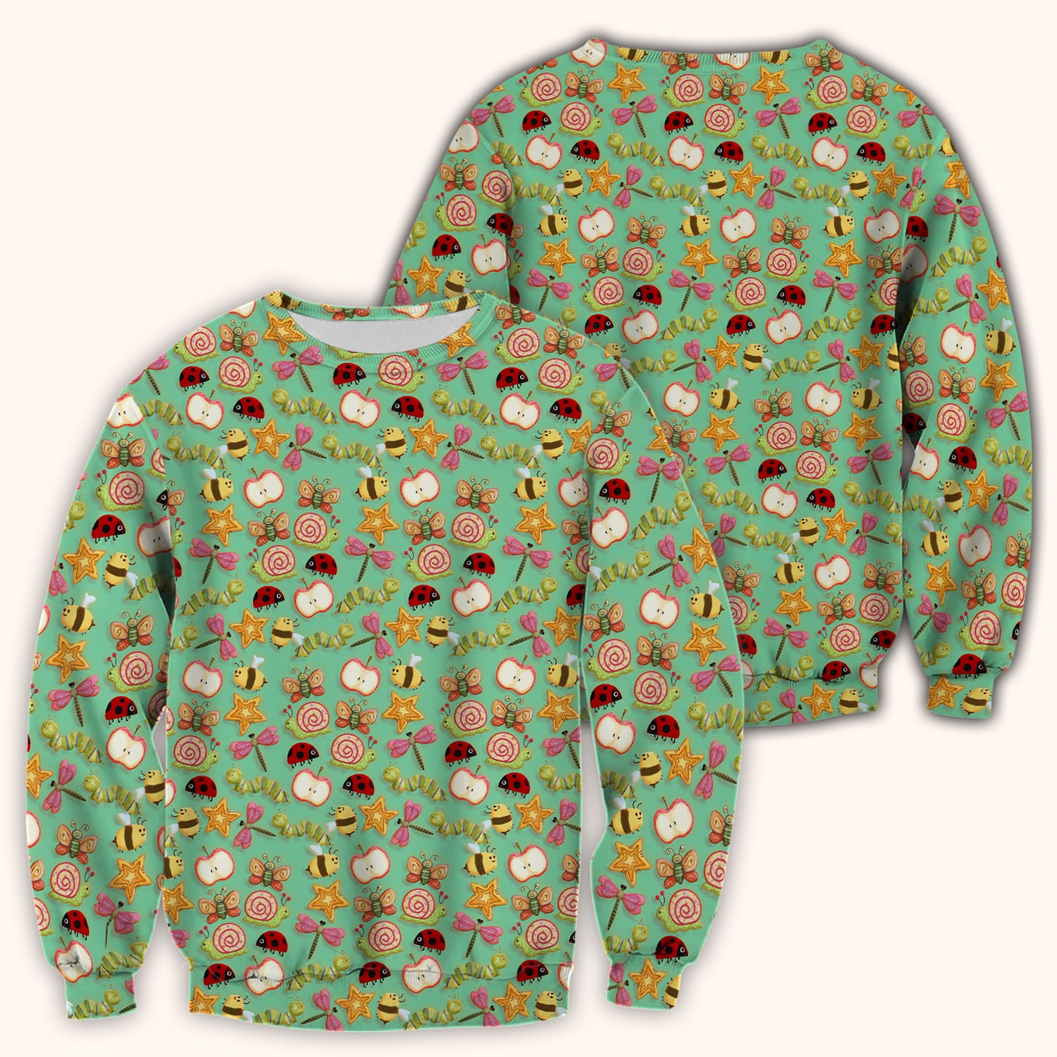 Cute Nurse Snail Ladybug Caterpillar Apple Garden Pattern Scrub Top, Breathable Fabrics Nursing Uniform