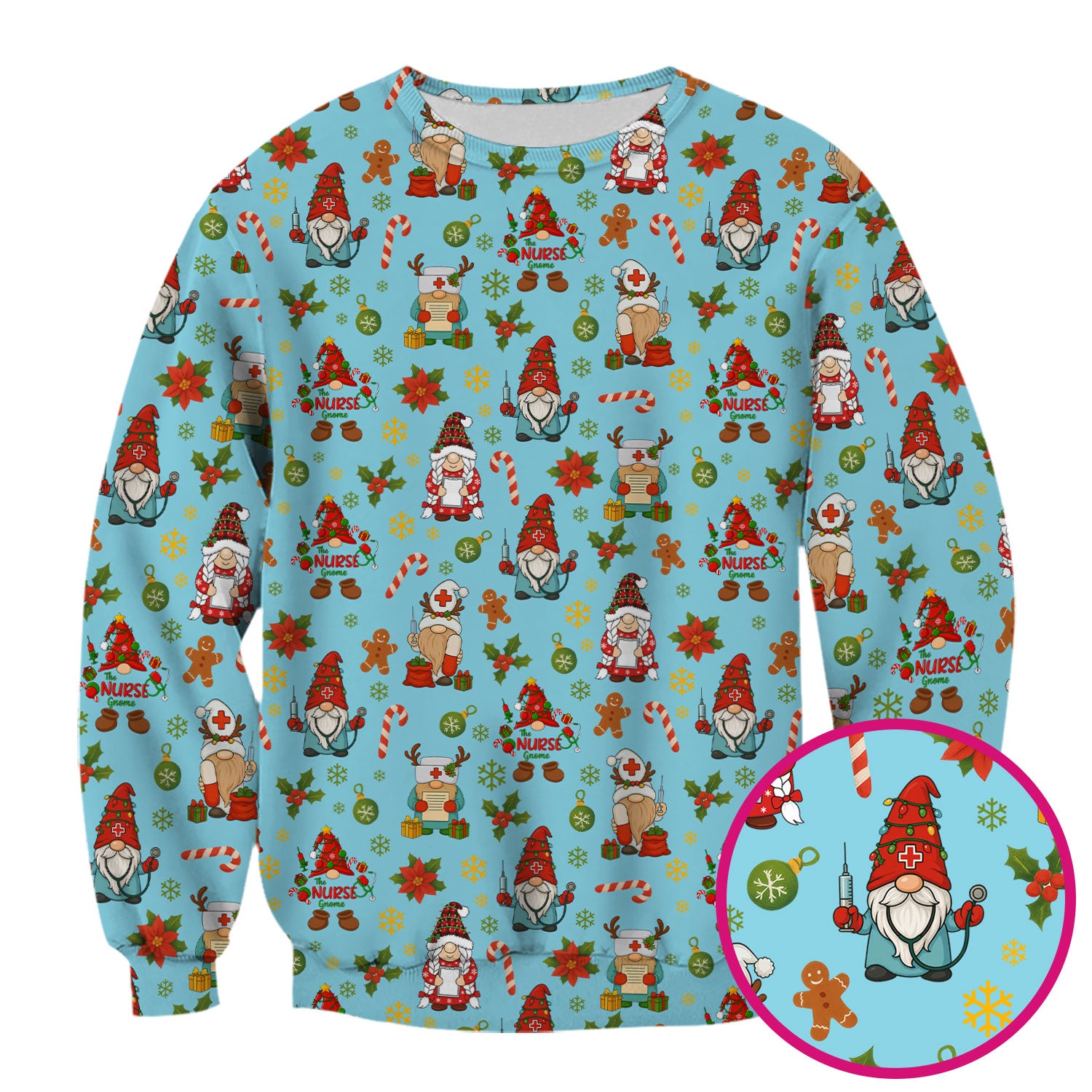Funny Christmas Scrub Shirt - Gnome Santa Print Scrubs for Nurses - Holiday Medical Scrub Top Gift for Women, Men, CNA, RN, Doctor, Medical Staff