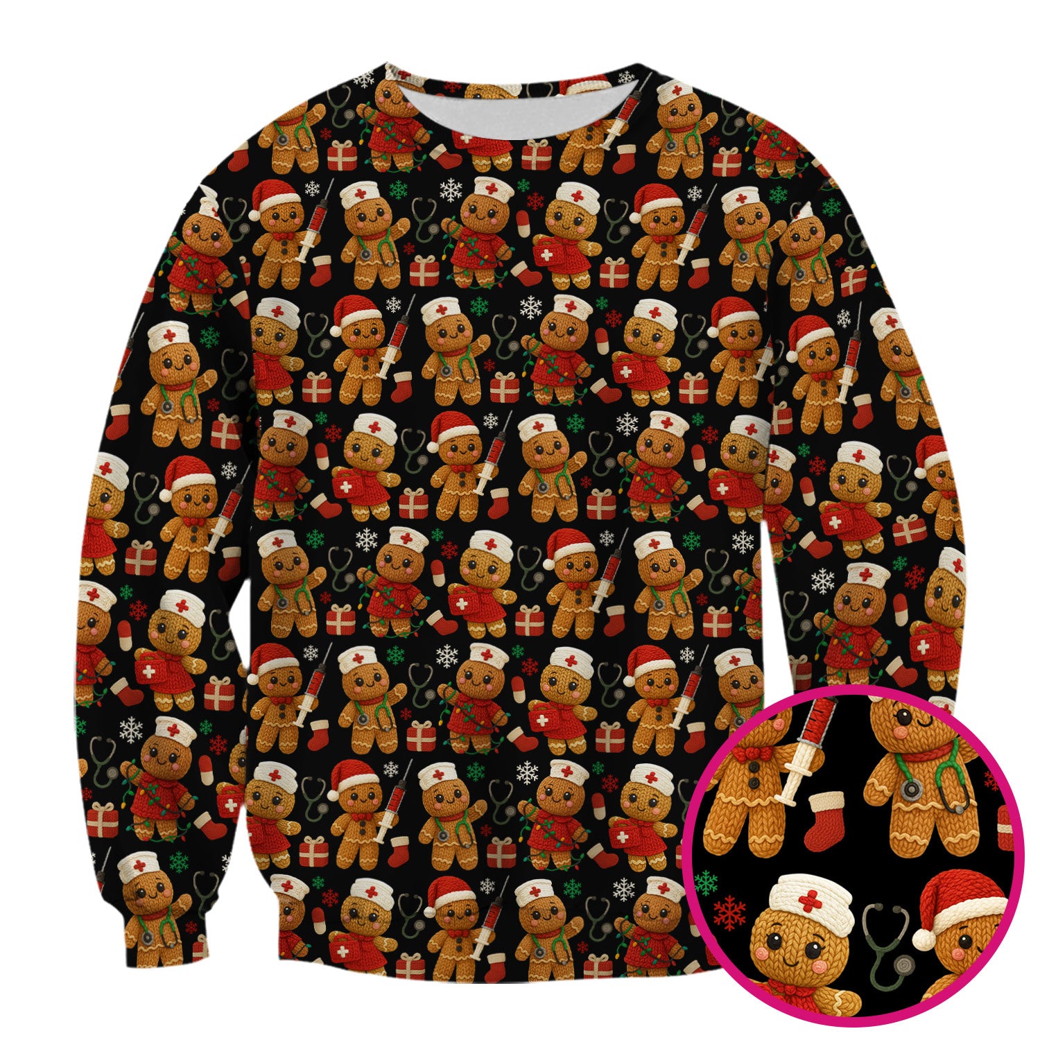 Gingerbread Nurse Christmas Scrub Top - Cute Holiday Pattern Medical Scrub Shirt for Women - Festive Christmas Scrubs with Fun Design