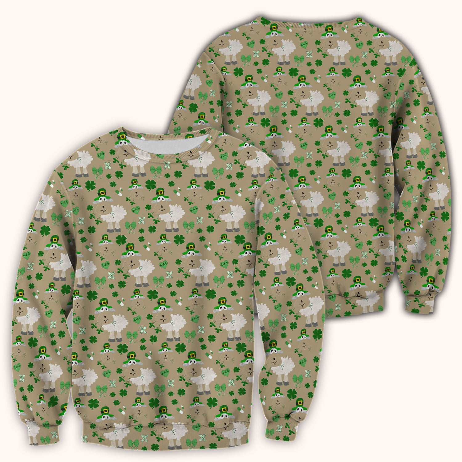 Nurse St. Patrick Scrubs Top, Cute Sheep Shamrock Pattern Nurse Shirt, Breathable Fabrics Nursing Uniform