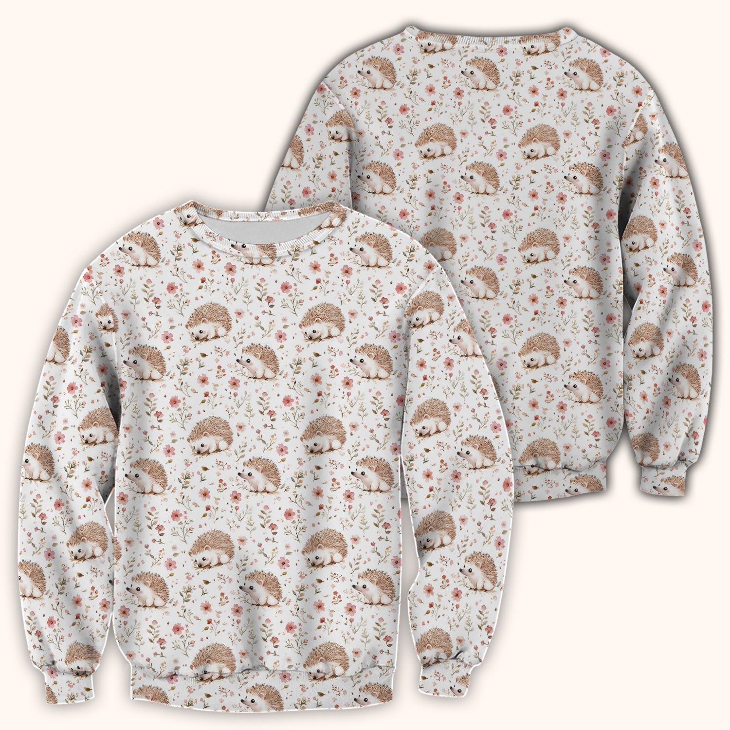 Cute Hedgehog Wildflower Garden Pattern Scrub Top, Comfortable Scrubs for Nurses
