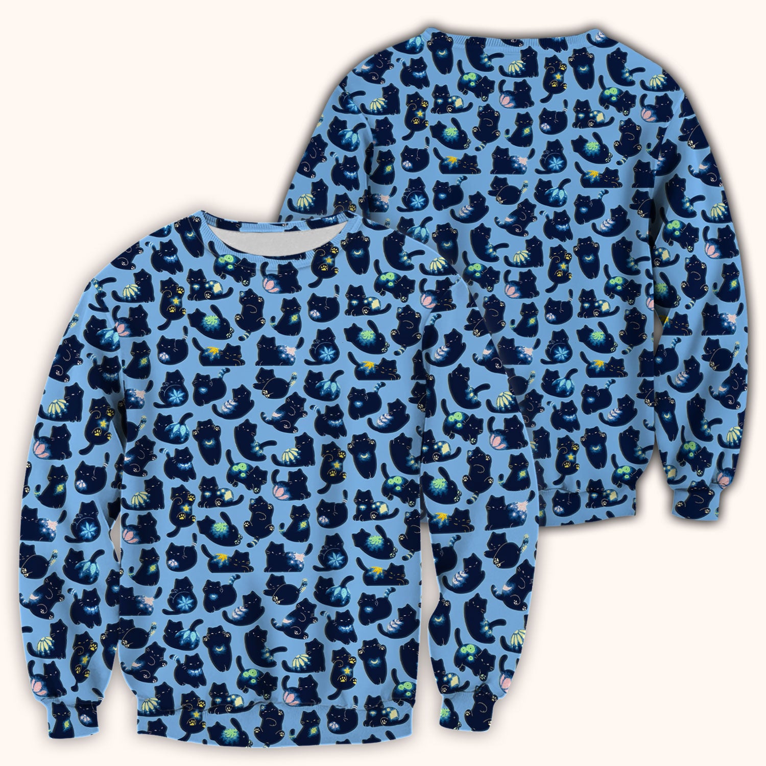 Midnight Cat Scrub Top, Black Cat Pattern Nurse Shirt, Breathable Fabrics Nursing Uniform