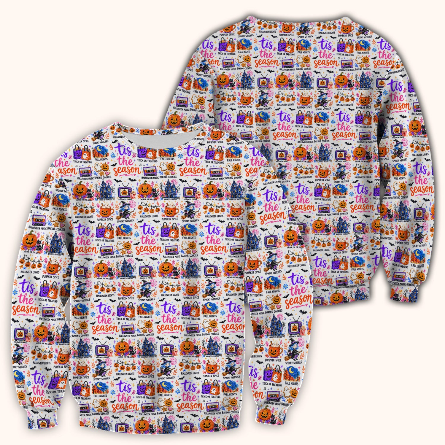 Pumpkin Ghost Spooky Season Print Scrub Top, Comfortable Scrubs for Nurses