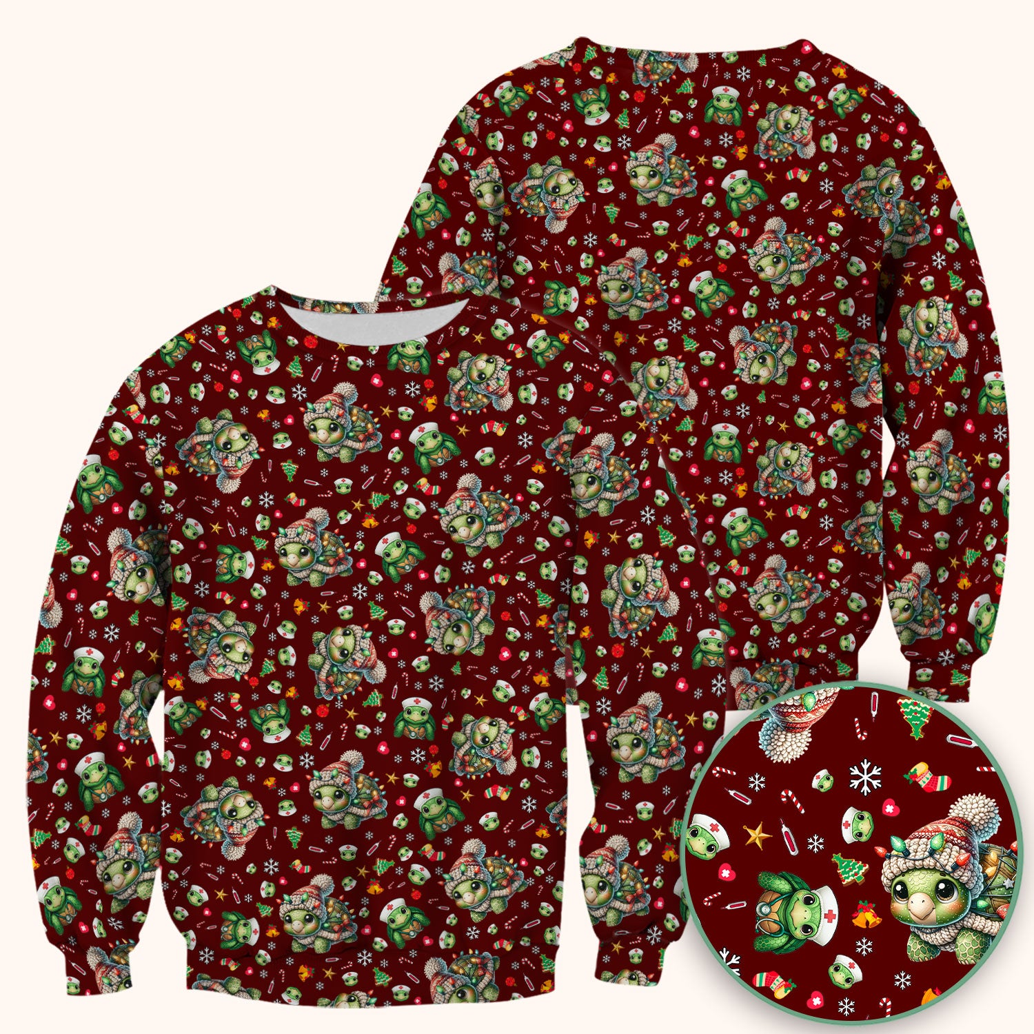 Christmas Turtle Scrub Top - Cute Funny Nurse Shirt - Holiday Medical Uniform for Women RN LPN CNA Gift Idea