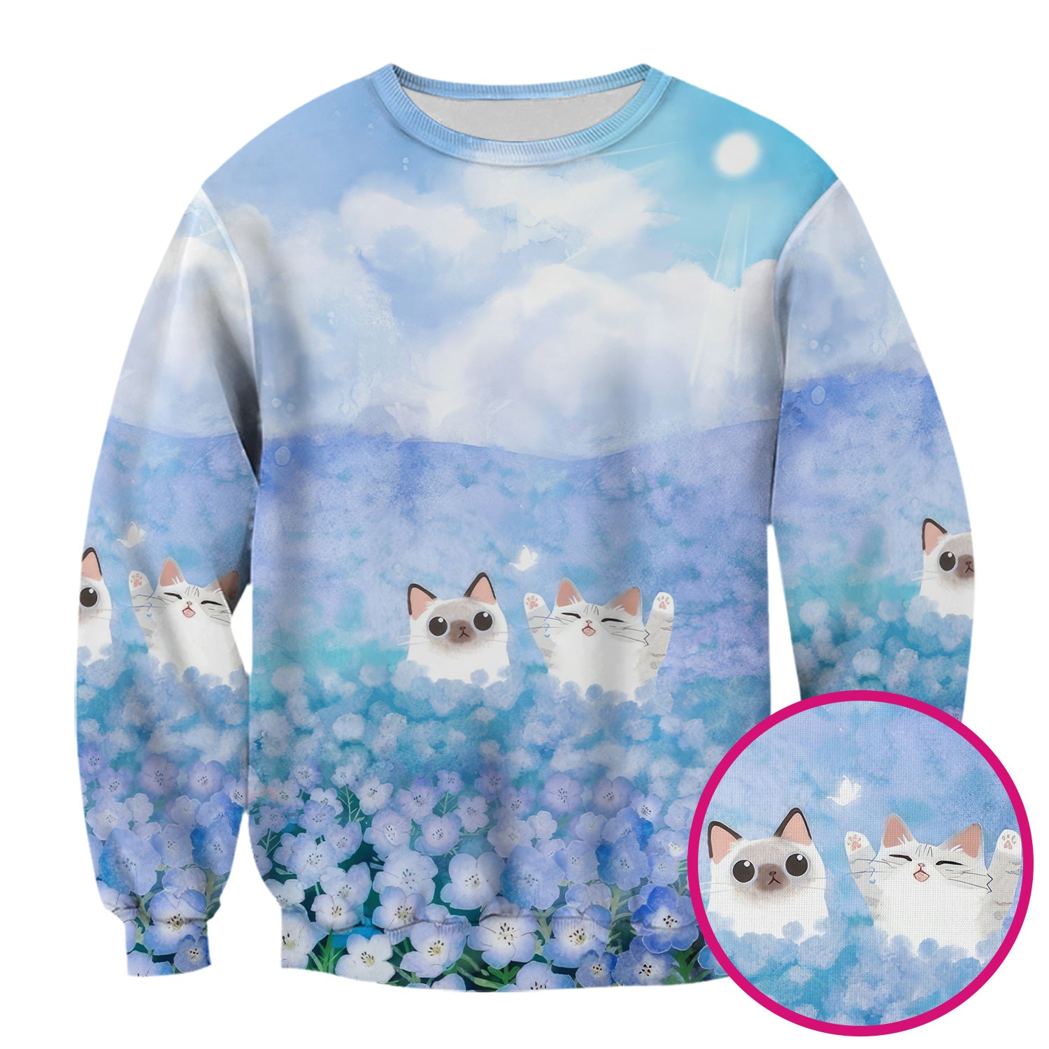 Dreamy Cat Cloud Hydrangea Sky Pattern Scrub Top, Comfortable Scrubs for Nurses