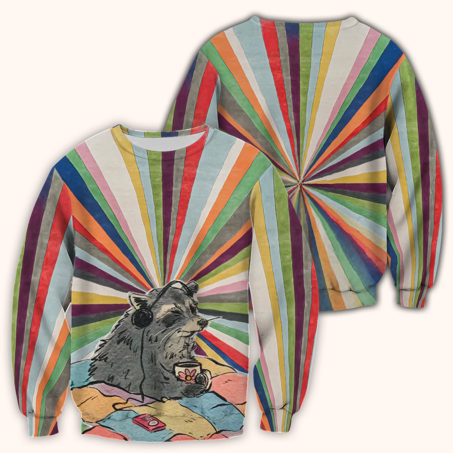 Chill Raccoon Rainbow Music Pattern Scrub Top, Comfortable Scrubs for Nurses