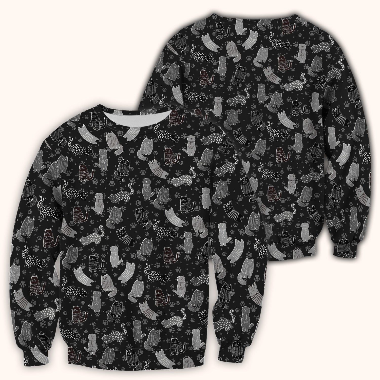 Cute Cat and Paw Print Pattern Scrub Top, Breathable Fabrics Nursing Uniform