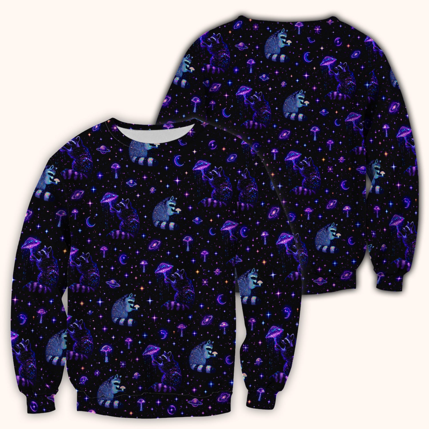 Cute Raccoon Mushroom Galaxy Pattern Scrub Top, Comfortable Scrubs for Nurses