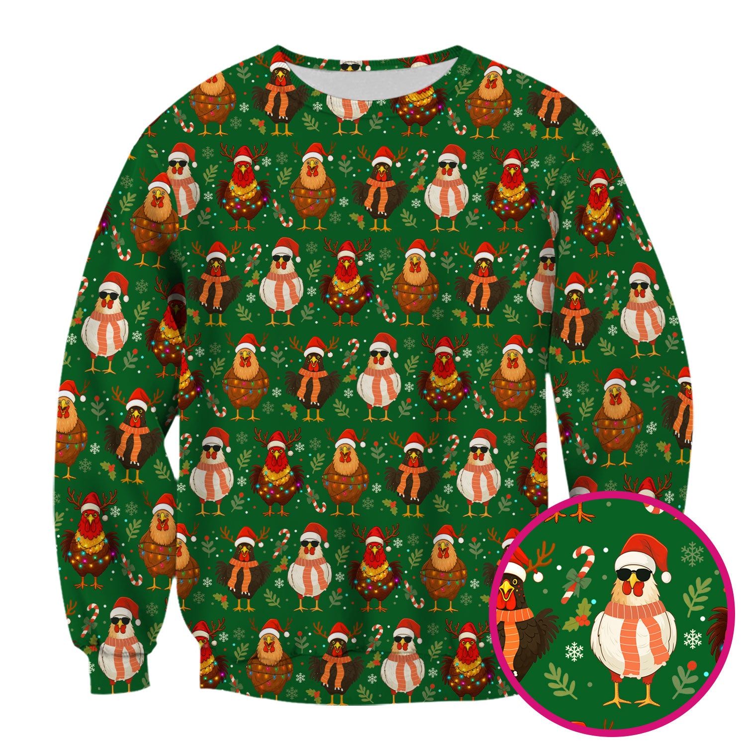 Chicken Scrubs Christmas Edition - Cute Funny Hen Pattern Medical Scrub Top for Women - Holiday Christmas Scrubs with Festive Print