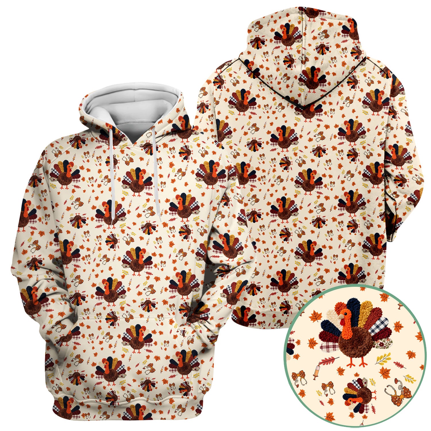 Funny Thanksgiving Nurse Scrub Top - Fall Leaves and Pumpkin Shirt - Autumn Turkey Med Uniform Gift for RN CNA LPN