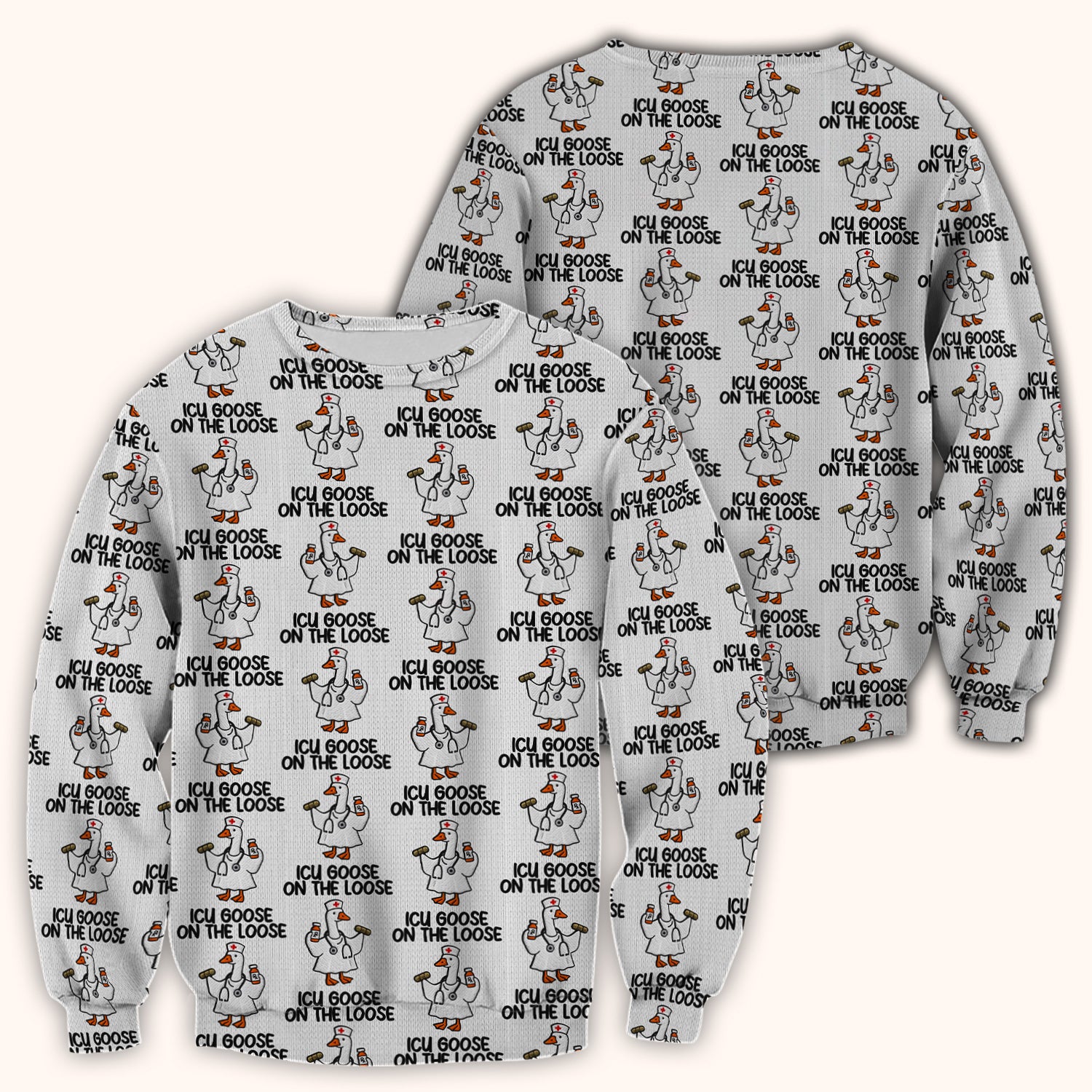 Funny ICU Goose On The Loose Nurse Pattern Scrub Top, Comfortable Scrubs For Nurses