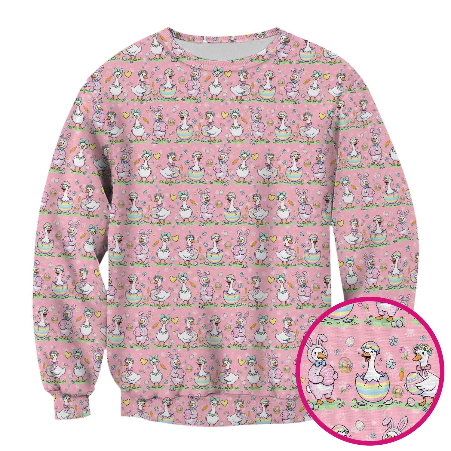 Pastel Easter Goose Bunny Egg Pattern Scrub Top, Comfortable Scrubs for Nurses