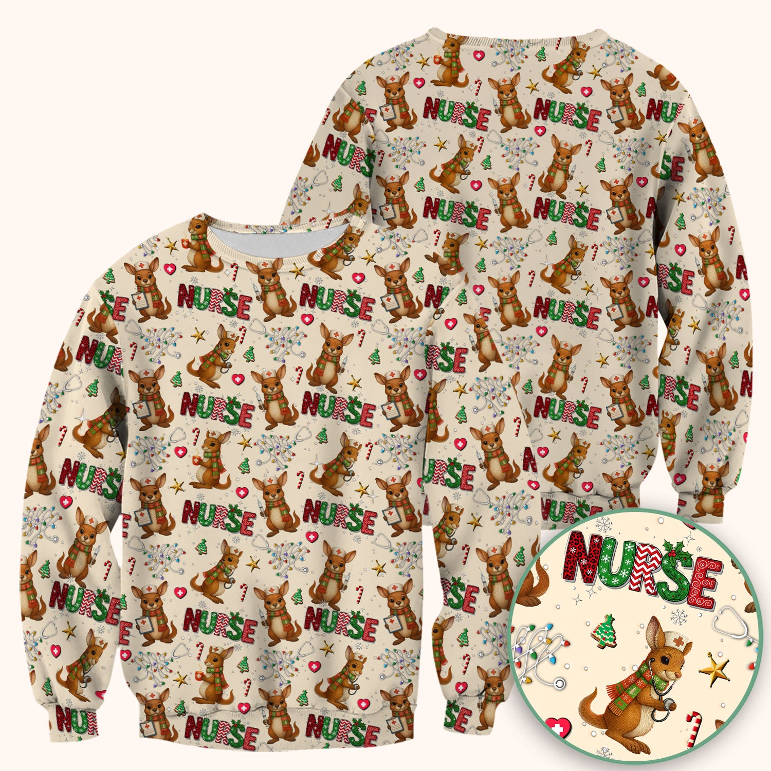 Aussie Kangaroo Christmas Scrub Top - Funny Holiday Nurse Shirt for Women - Cute Animal Medical Uniform
